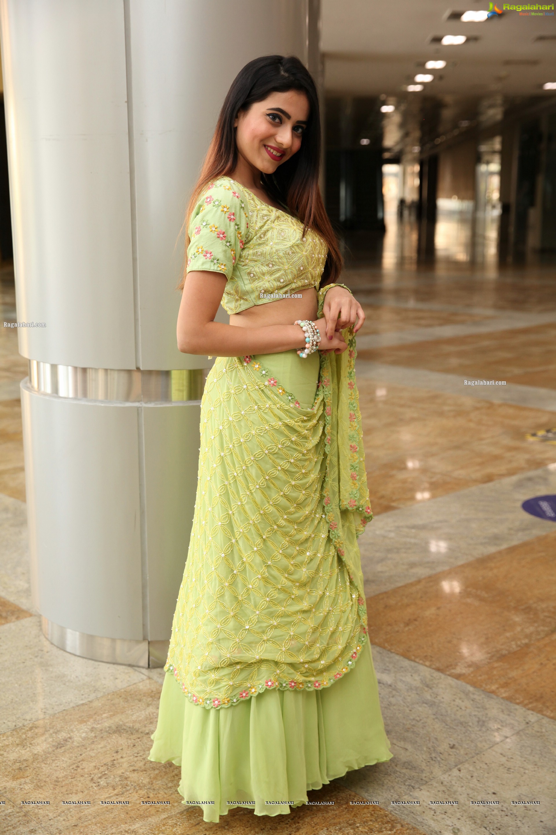 Dimple Thakur in Lime Green Lehenga Choli, HD Photo Gallery