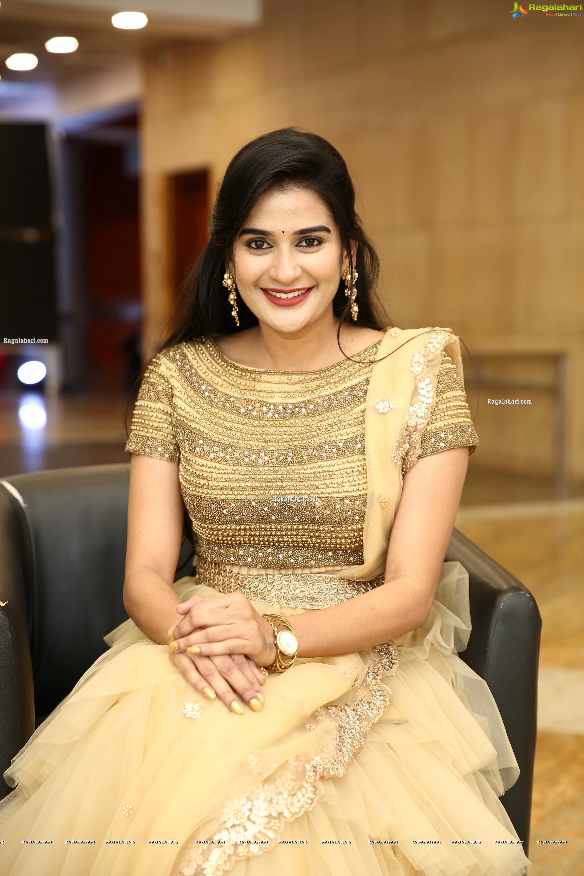 Jenny Honey in Beige Layered Lehenga Choli, HD Photo Gallery