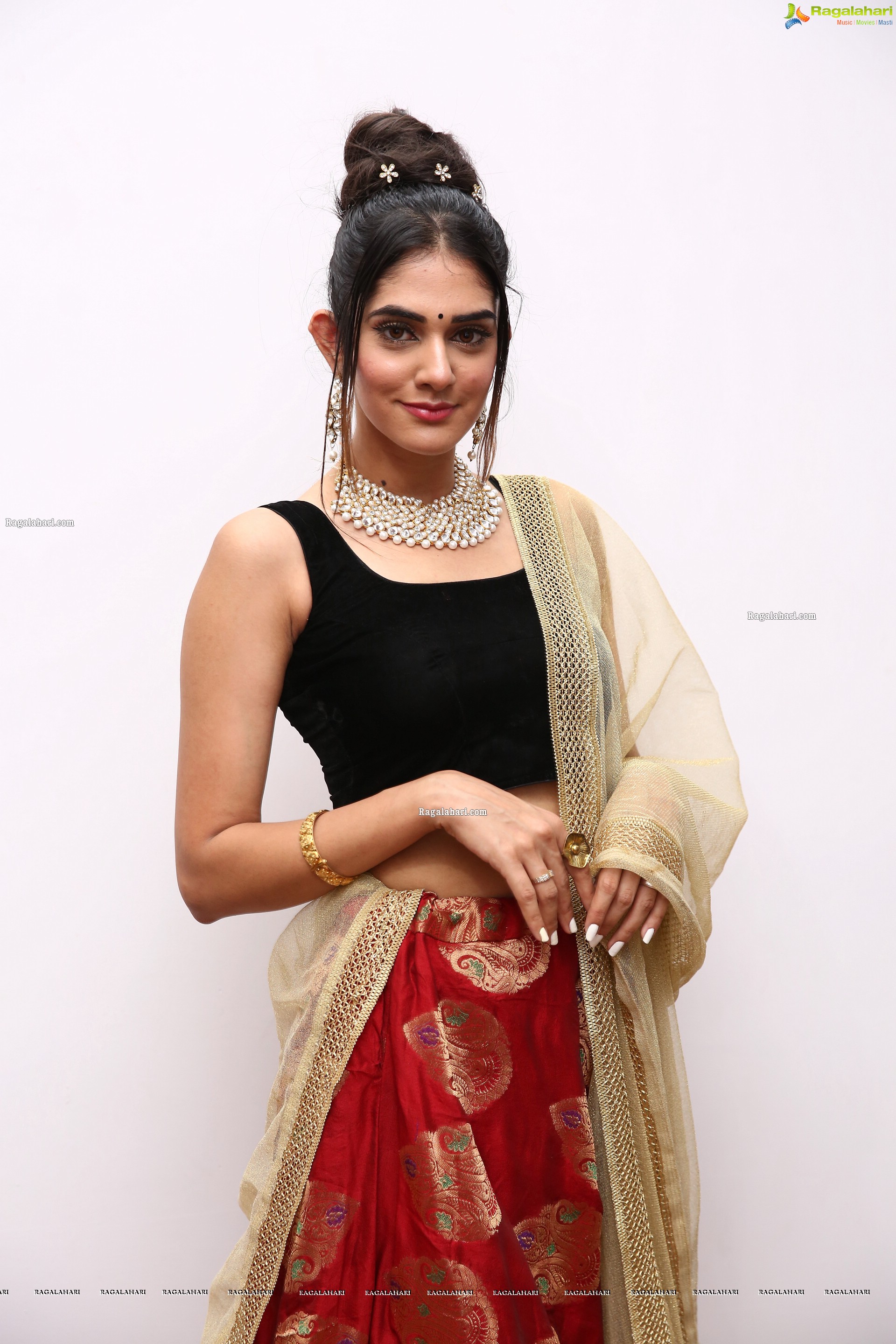 Kritya Sudha Karda in Red Designer Lehenga, HD Photo Gallery