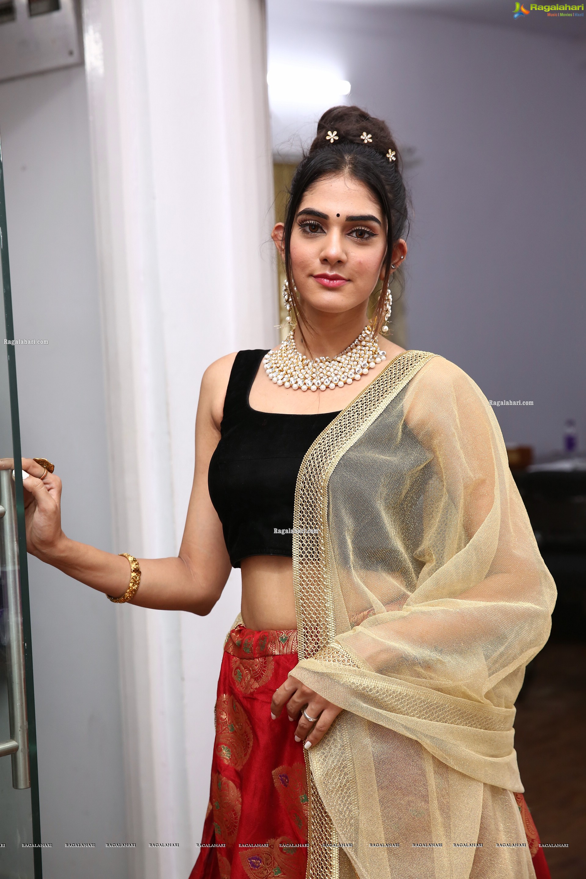 Kritya Sudha Karda in Red Designer Lehenga, HD Photo Gallery