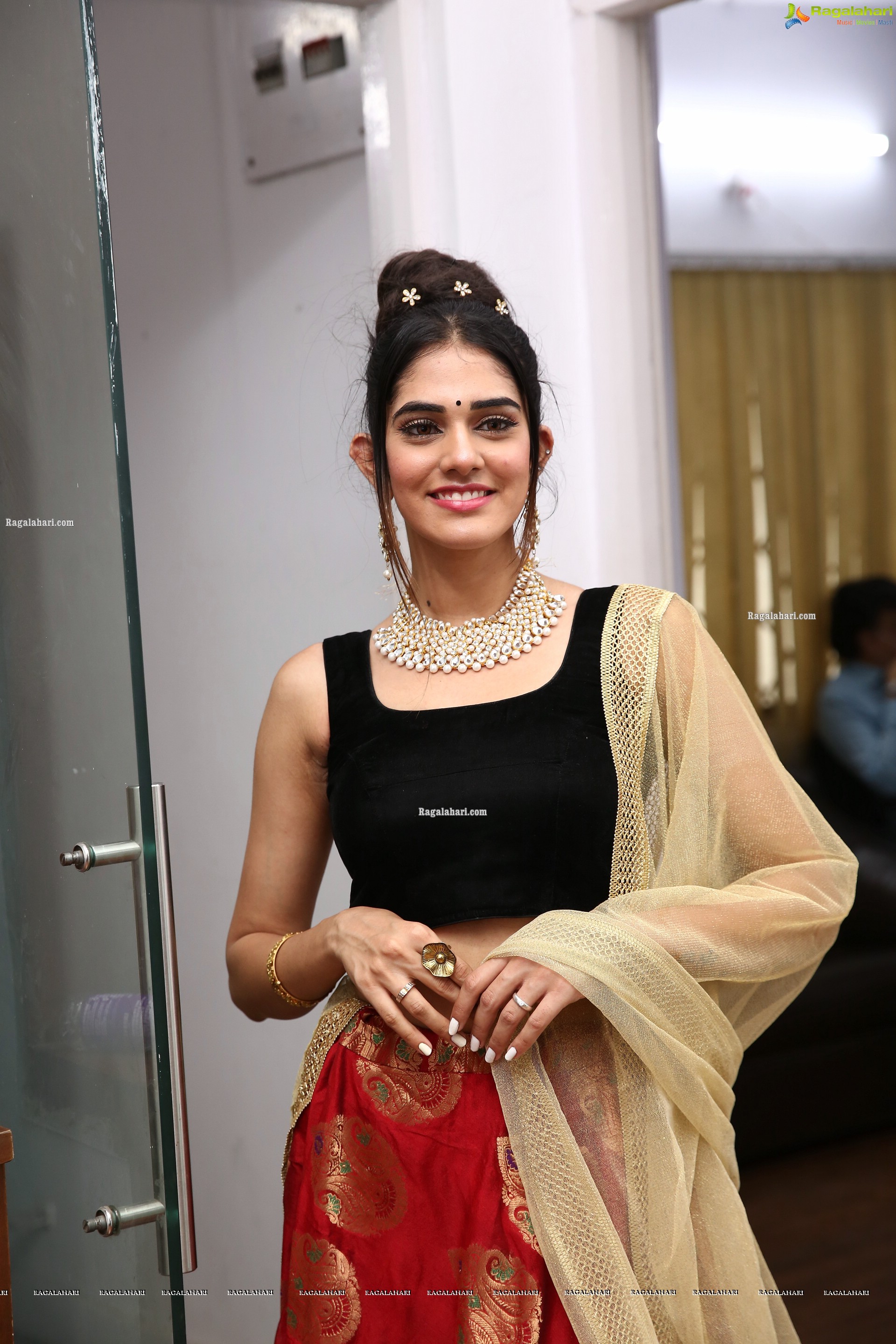 Kritya Sudha Karda in Red Designer Lehenga, HD Photo Gallery