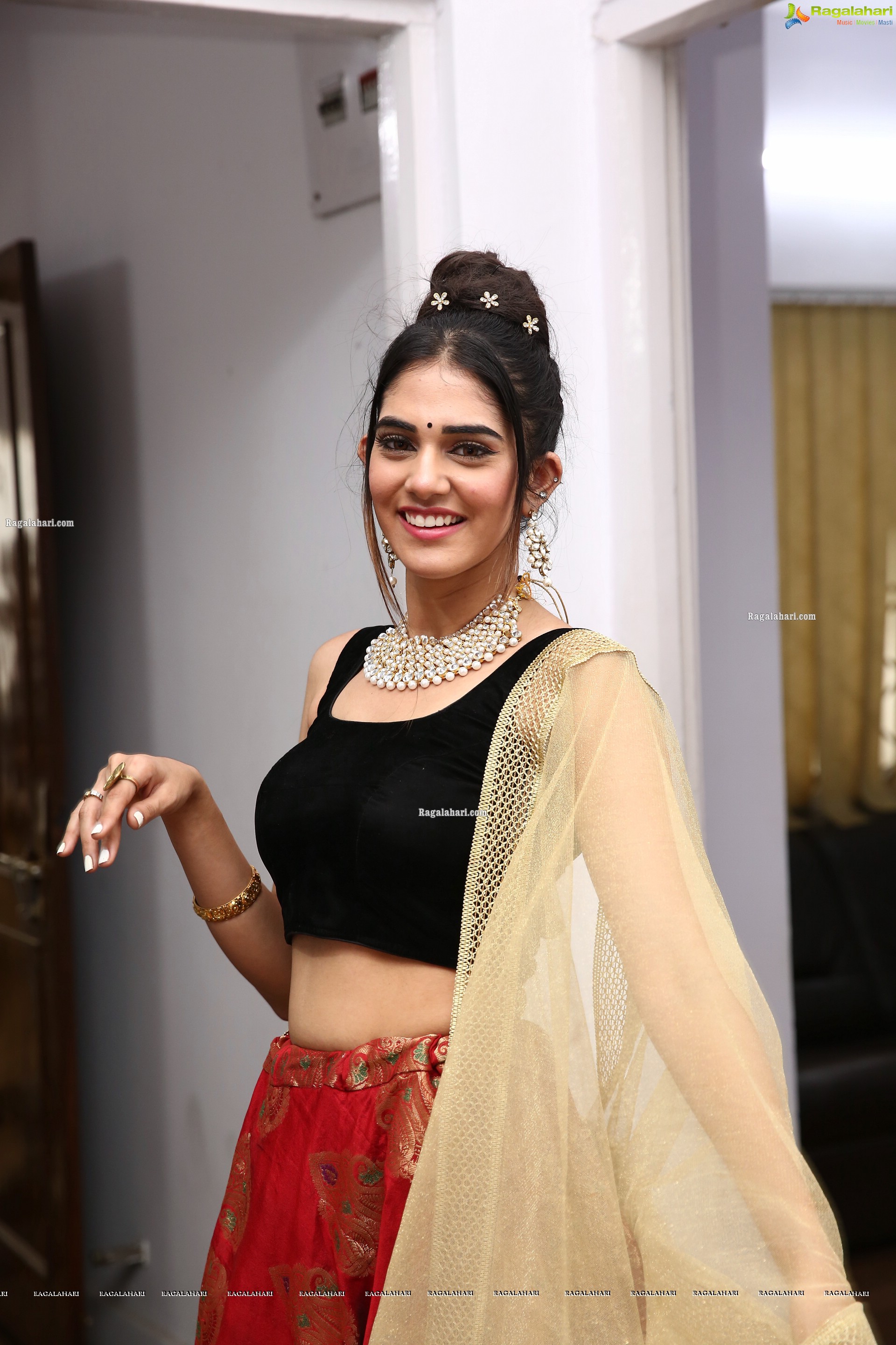 Kritya Sudha Karda in Red Designer Lehenga, HD Photo Gallery