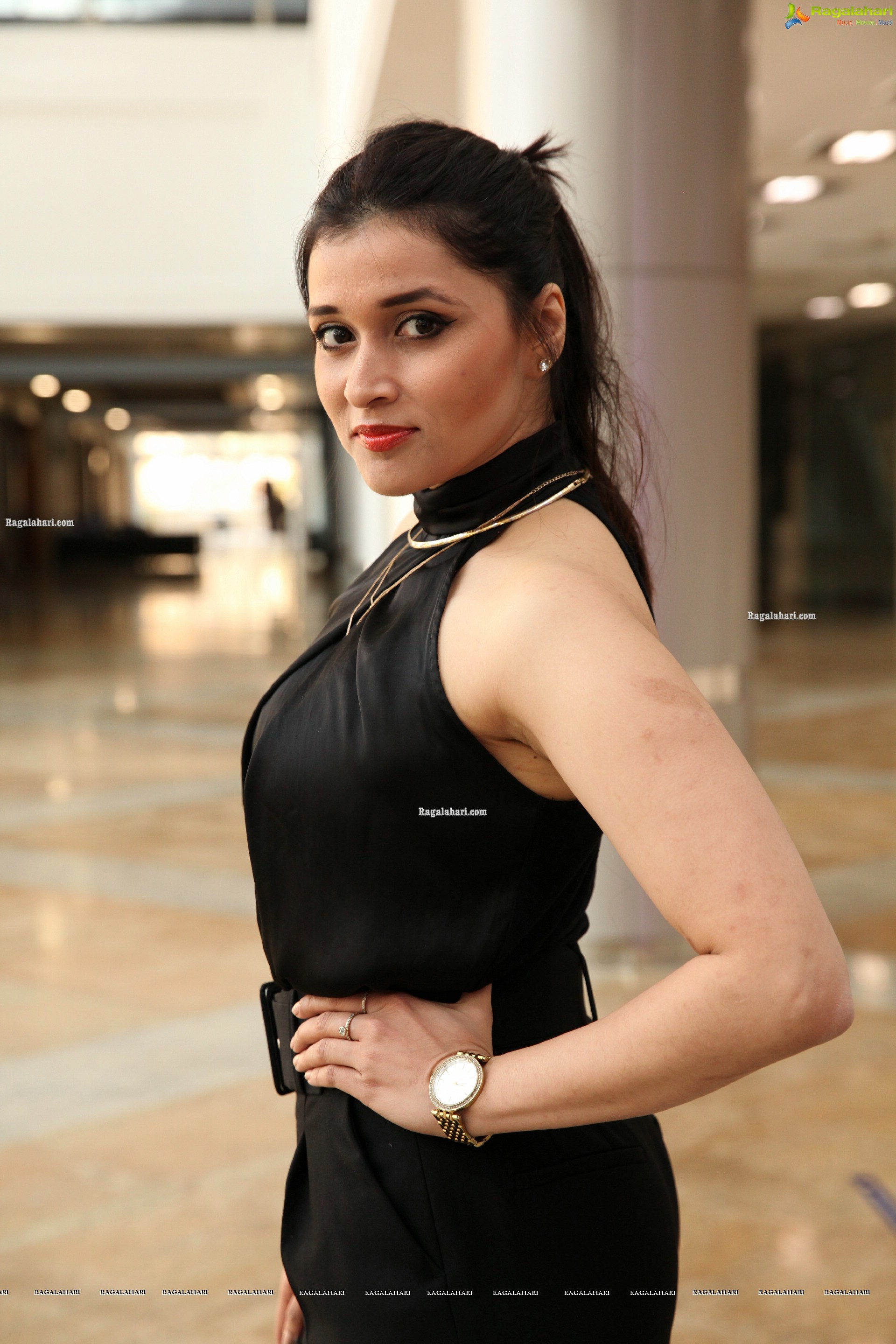 Mannara Chopra in Black Jumpsuit, HD Photo Gallery