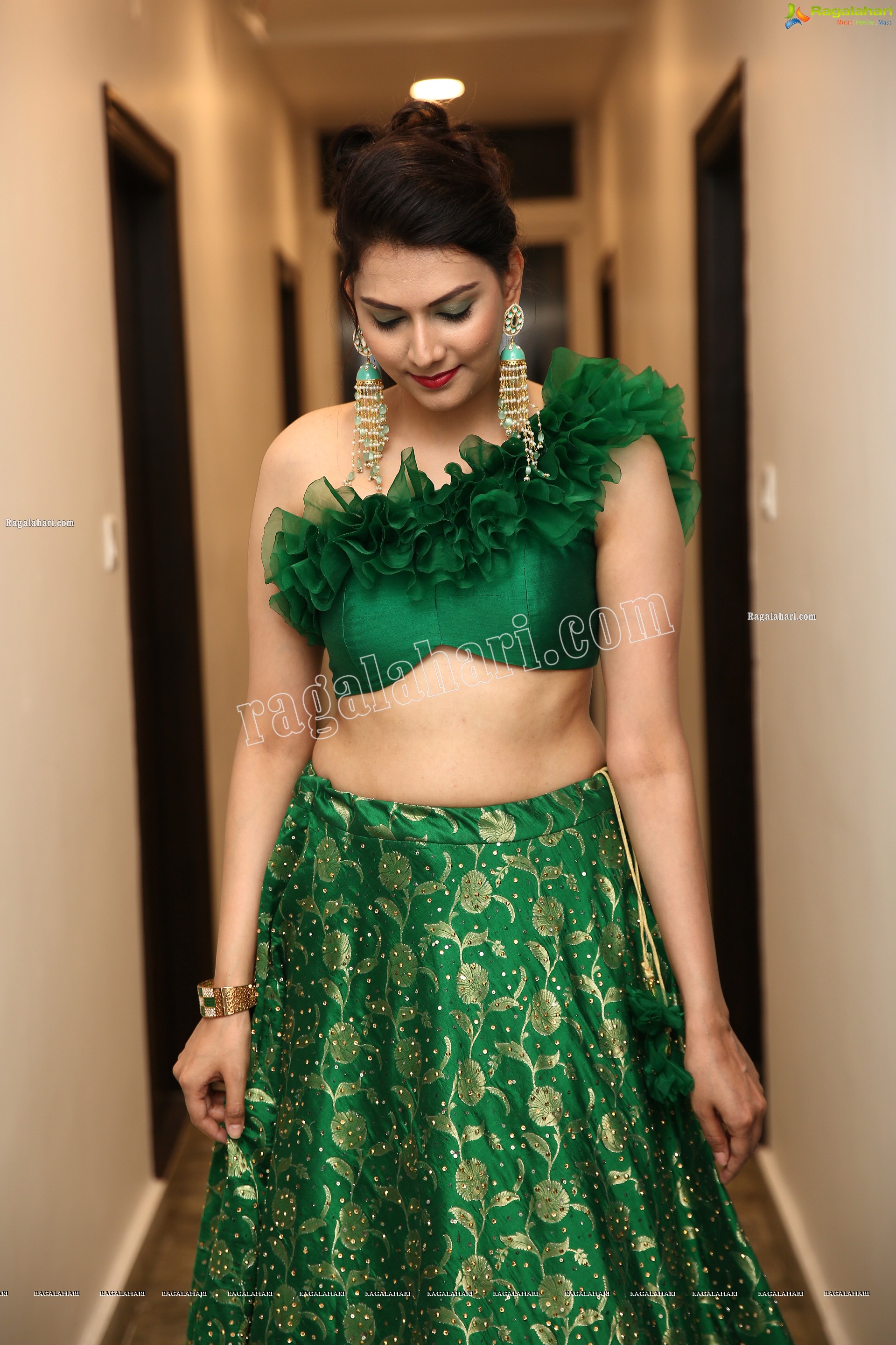 Naina Dabi in Green Designer Lehenga, HD Photo Gallery