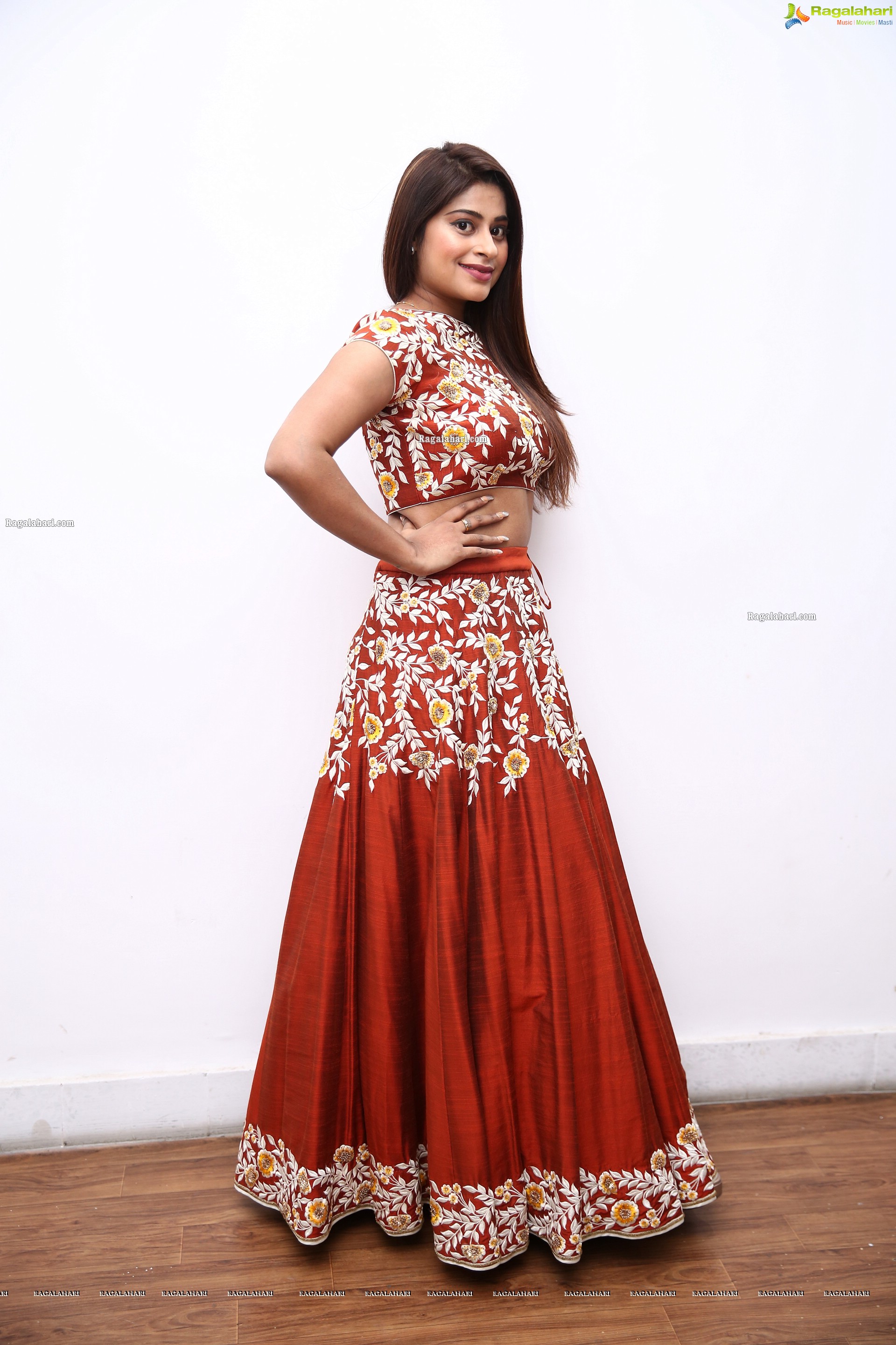 Shravani Varma in Rust Embellished Lehenga, HD Photo Gallery