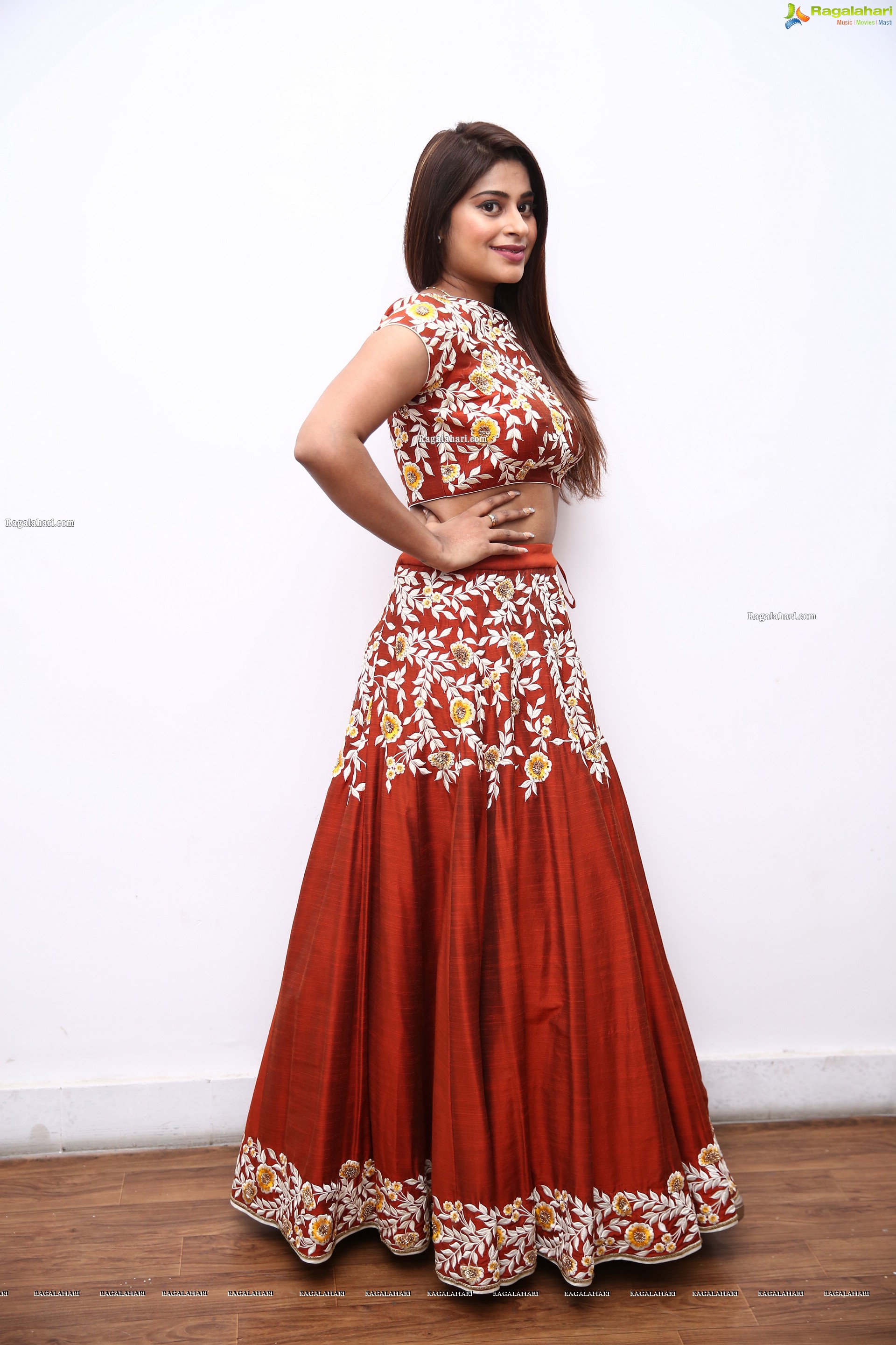 Shravani Varma in Rust Embellished Lehenga, HD Photo Gallery