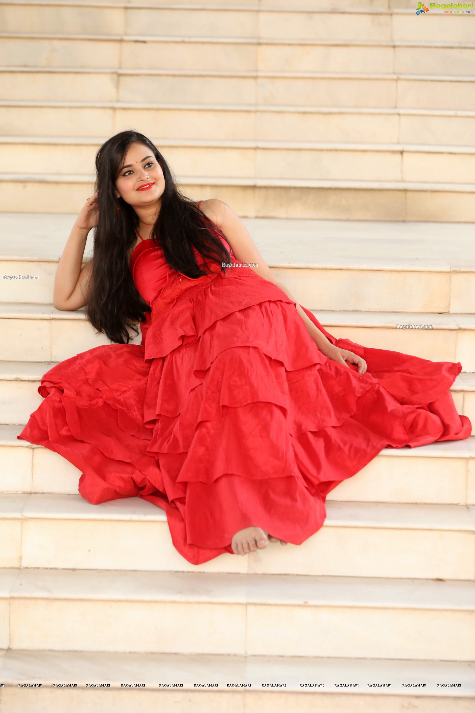 Vaanya Aggarwal in Red Ruffle Dress, HD Photo Gallery