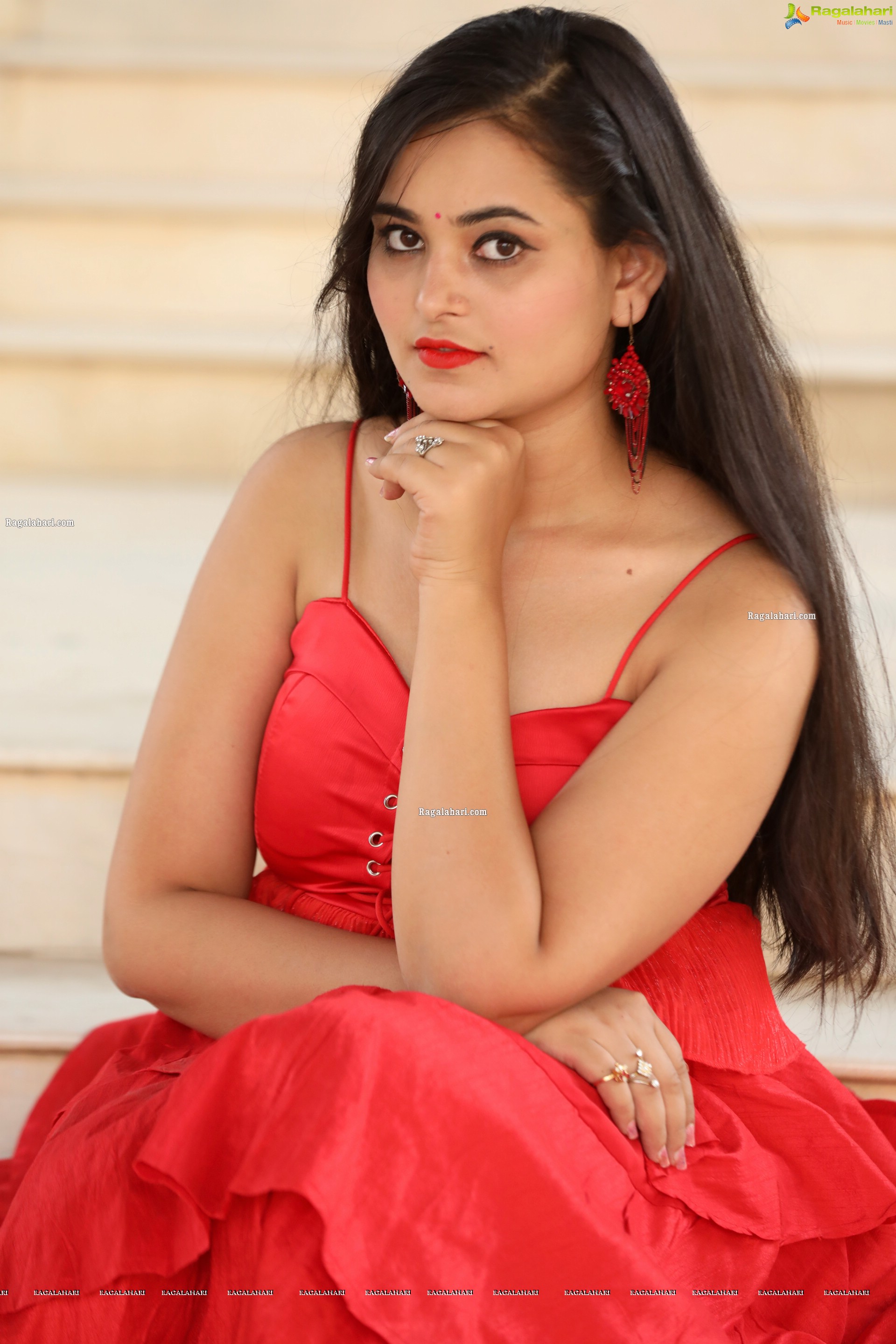 Vaanya Aggarwal in Red Ruffle Dress, HD Photo Gallery