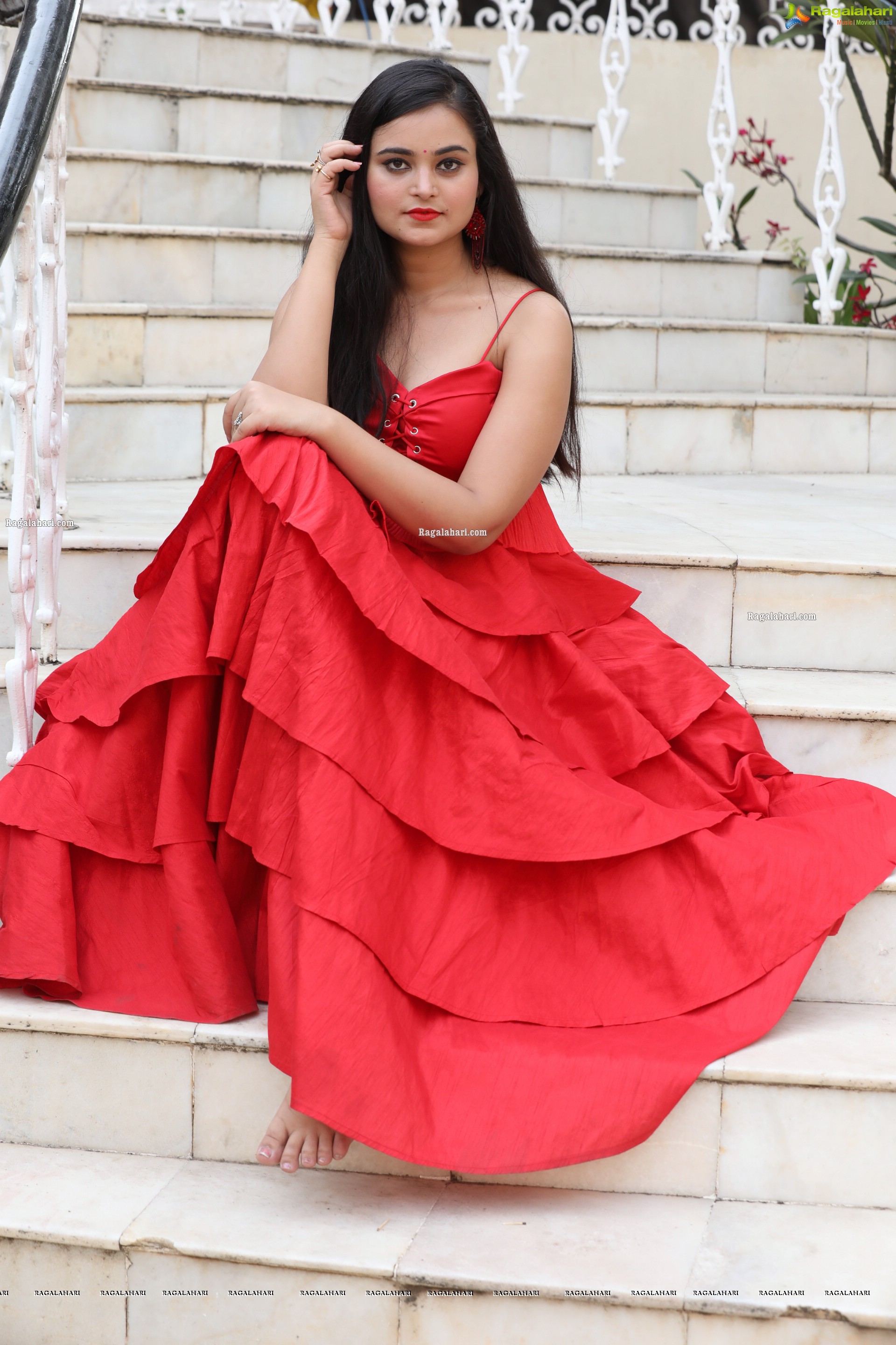 Vaanya Aggarwal in Red Ruffle Dress, HD Photo Gallery