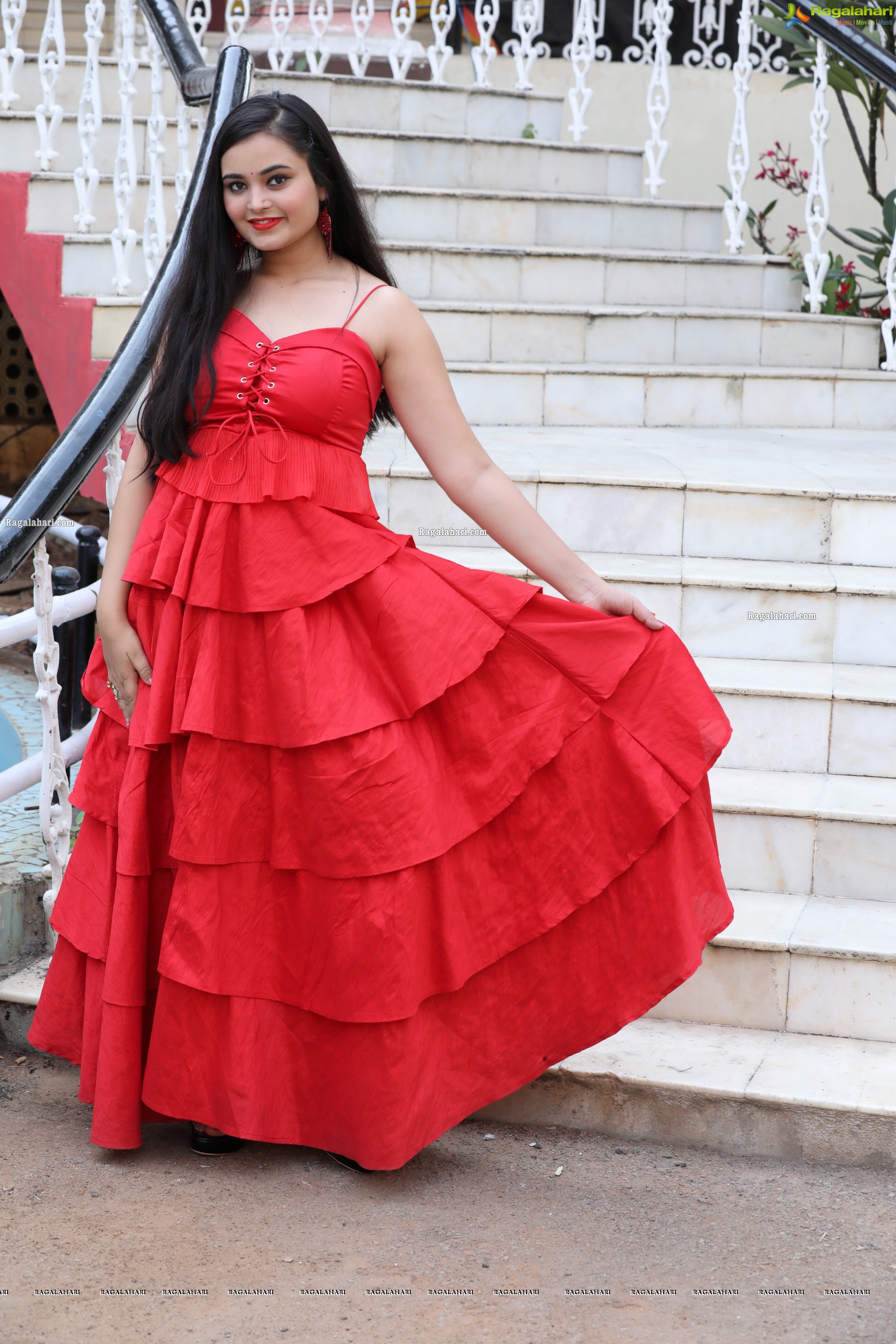 Vaanya Aggarwal in Red Ruffle Dress, HD Photo Gallery