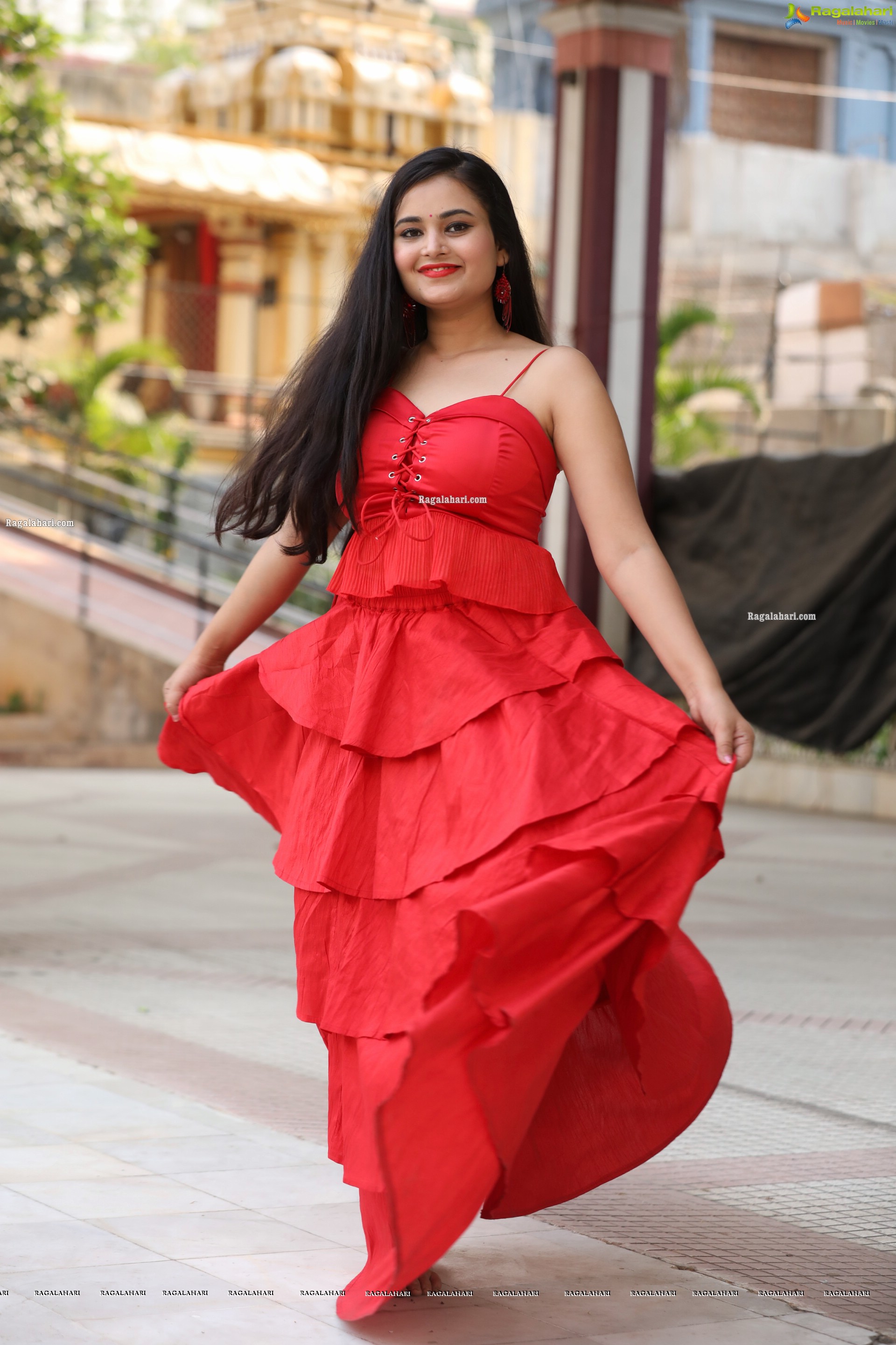 Vaanya Aggarwal in Red Ruffle Dress, HD Photo Gallery