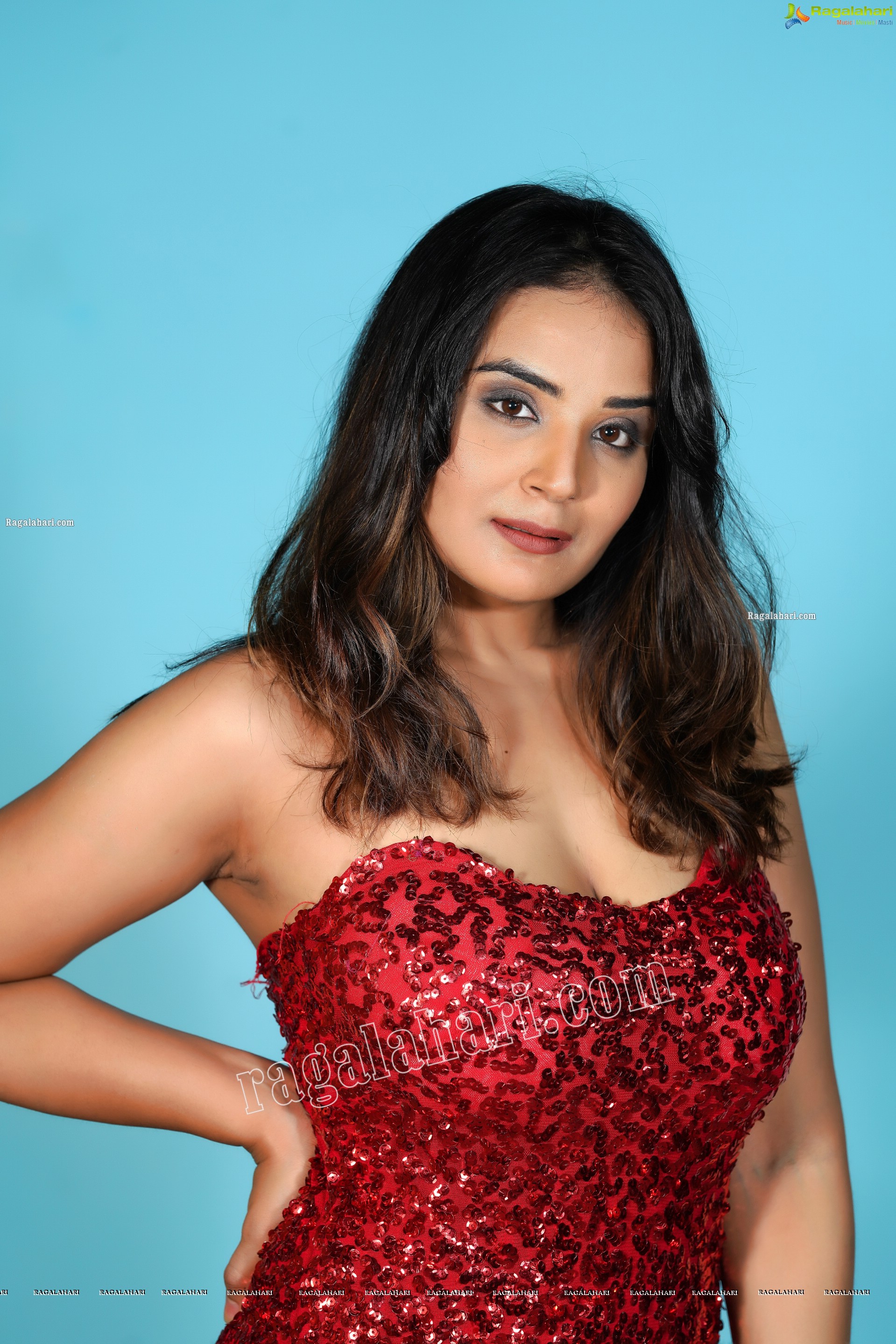 Aadita in Red Sequin Bodycon Dress, Exclusive Photo Shoot