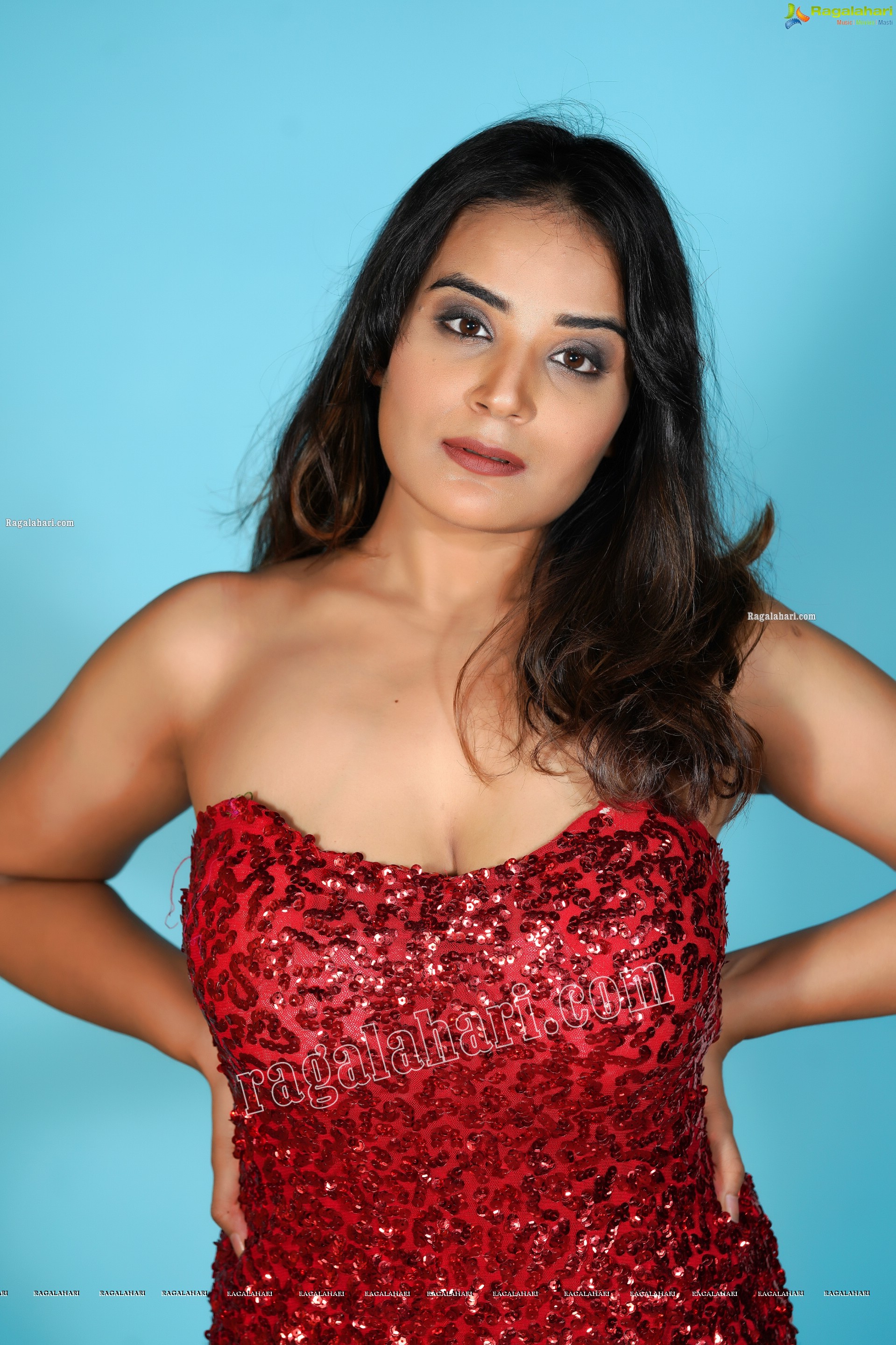 Aadita in Red Sequin Bodycon Dress, Exclusive Photo Shoot