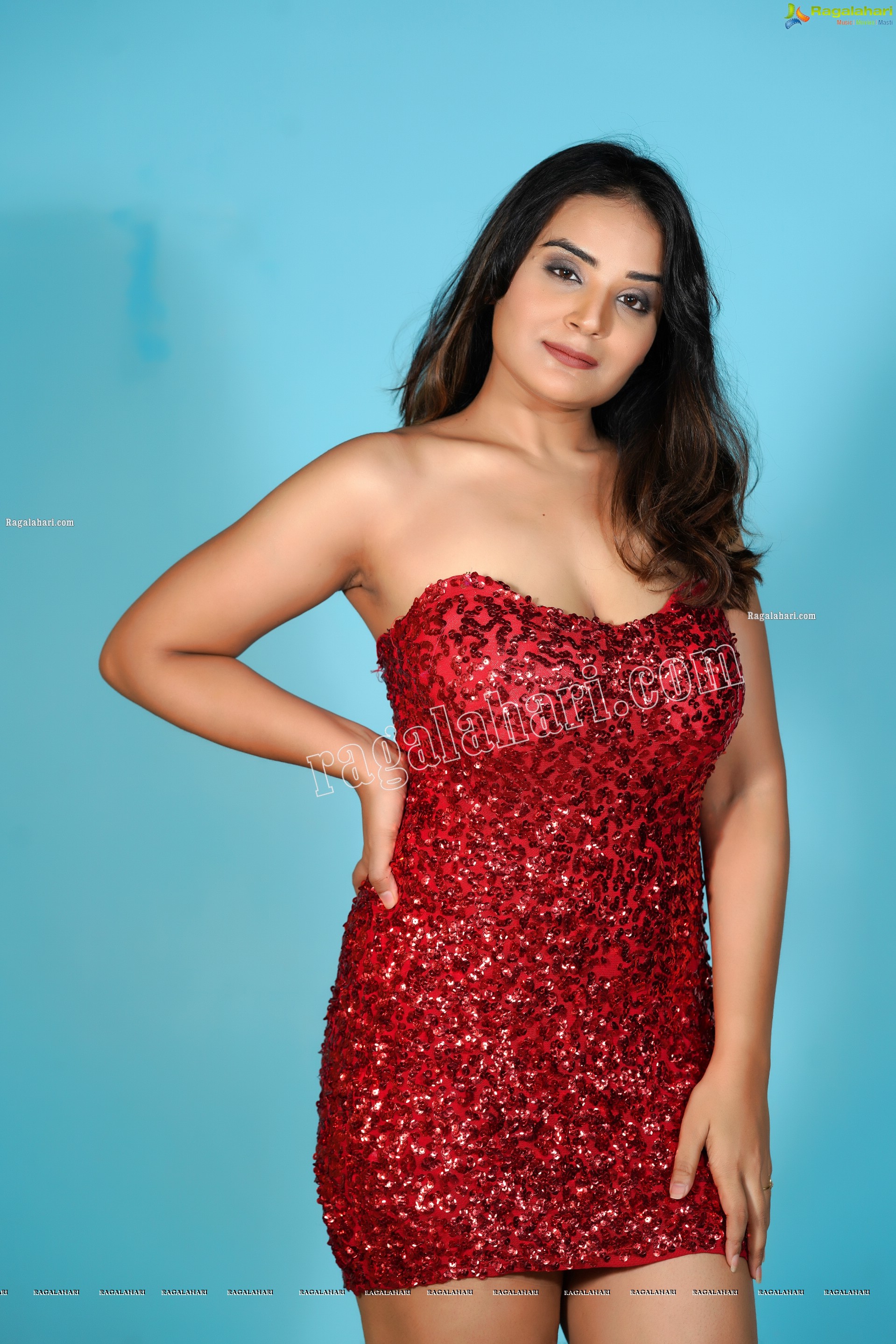 Aadita in Red Sequin Bodycon Dress, Exclusive Photo Shoot