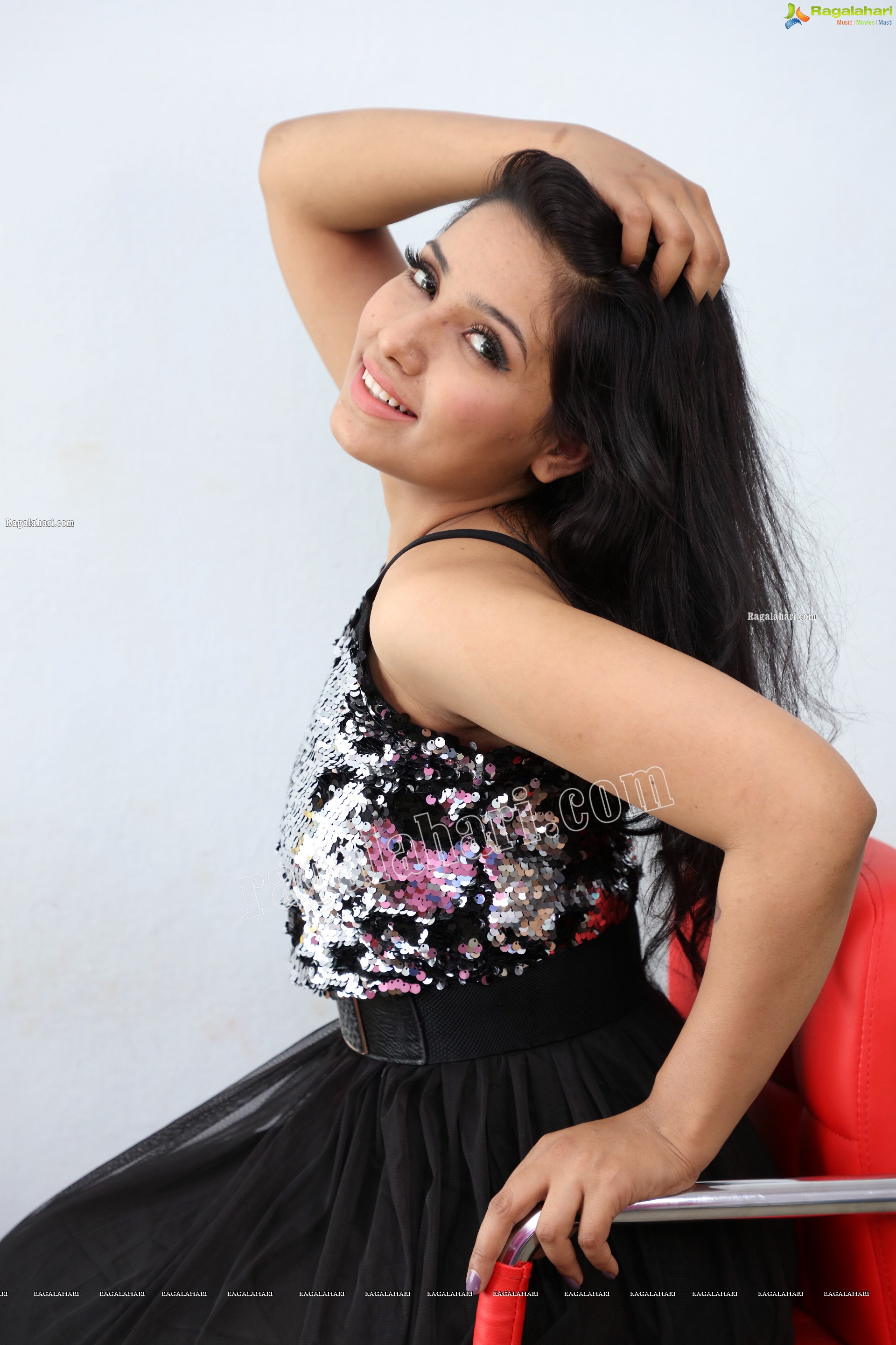 Neha Goswami in Black Sequin Embellished Skater Dress, Exclusive Photo Shoot