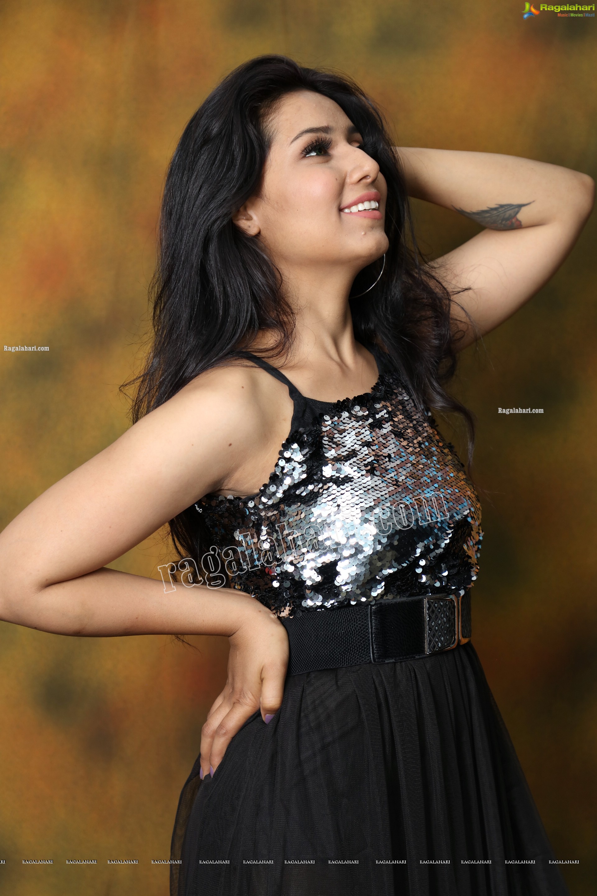 Neha Goswami in Black Sequin Embellished Skater Dress, Exclusive Photo Shoot