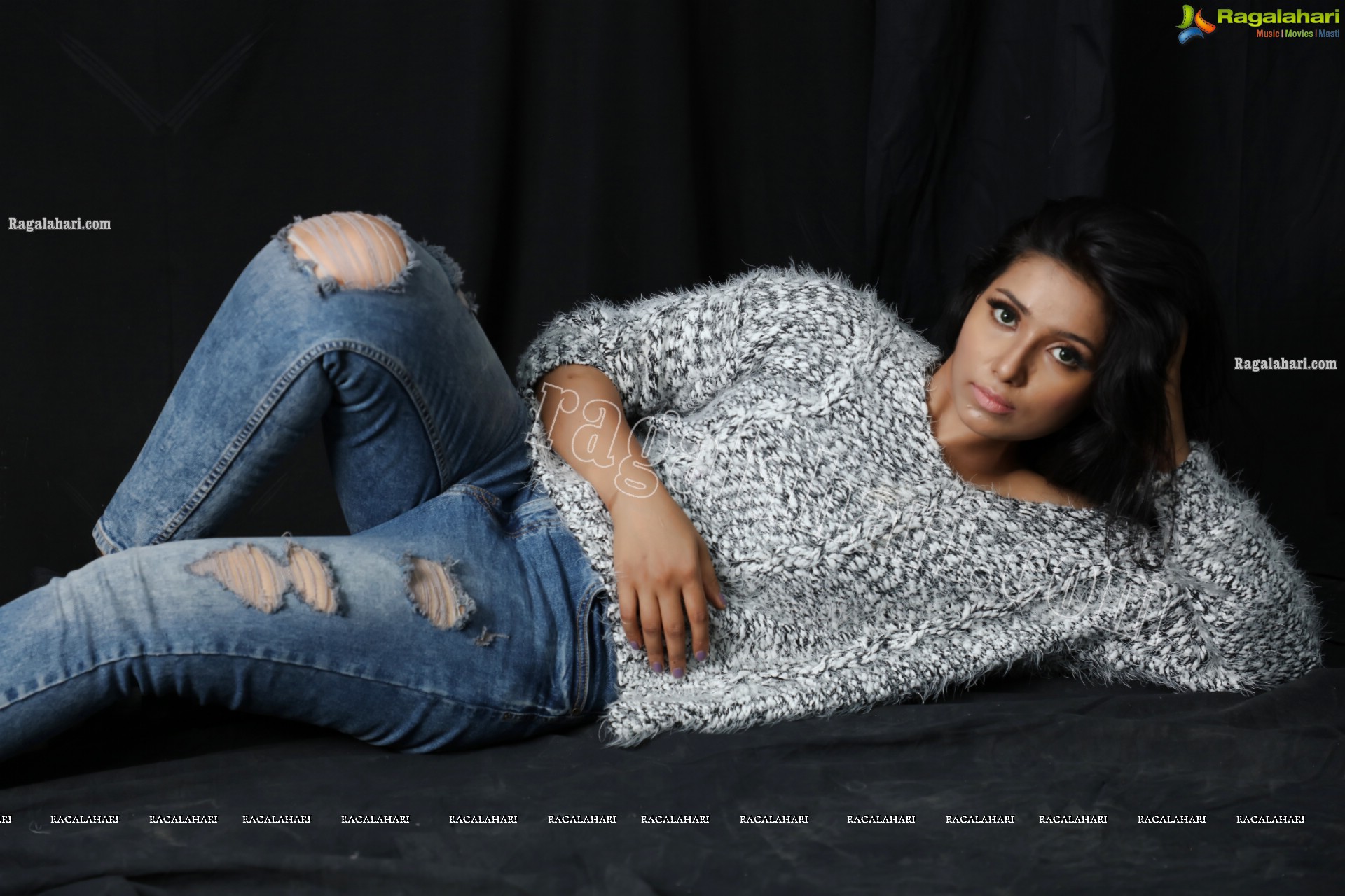 Neha Goswami in Ripped Jeans and fuzzy Sweatshirt, Exclusive Photo Shoot