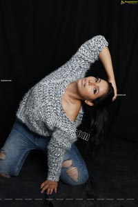 Neha Goswami in Ripped Jeans and fuzzy Sweatshirt