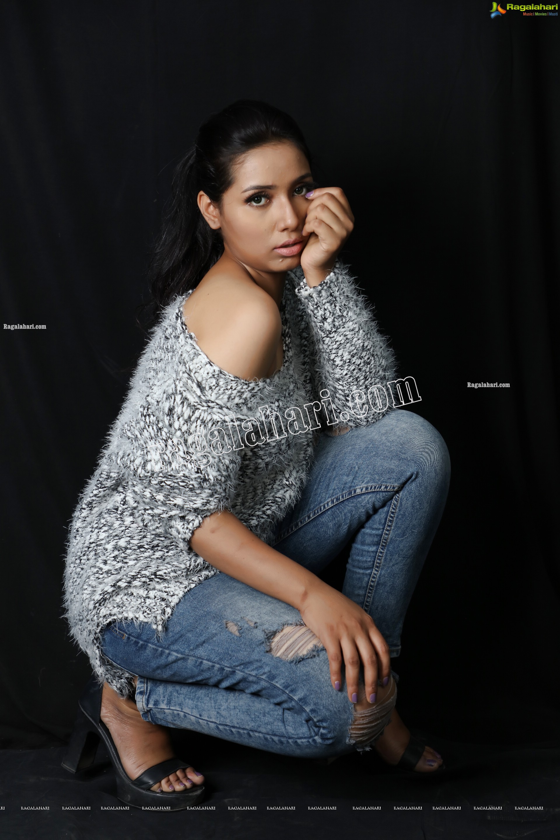 Neha Goswami in Ripped Jeans and fuzzy Sweatshirt, Exclusive Photo Shoot