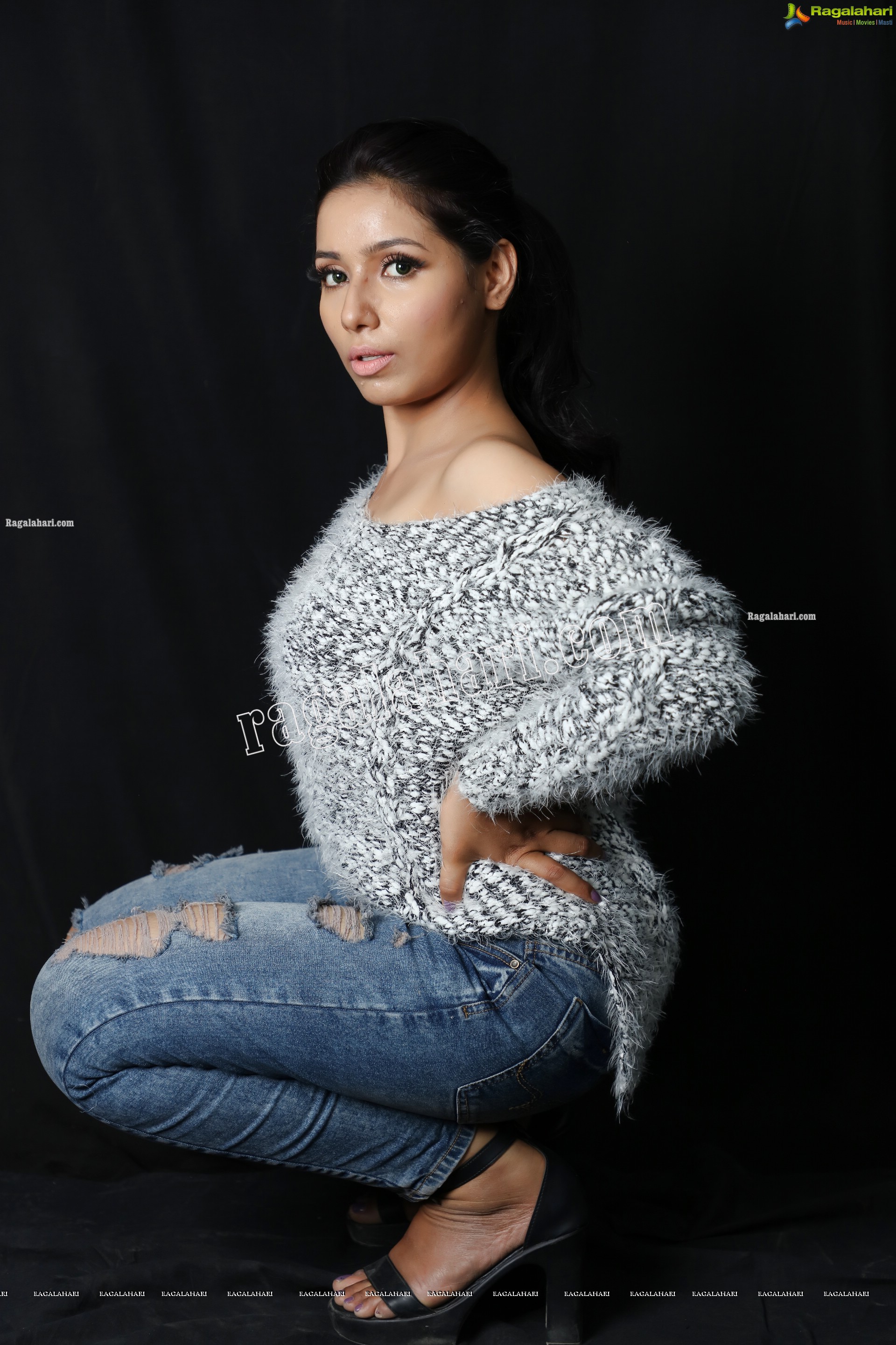 Neha Goswami in Ripped Jeans and fuzzy Sweatshirt, Exclusive Photo Shoot