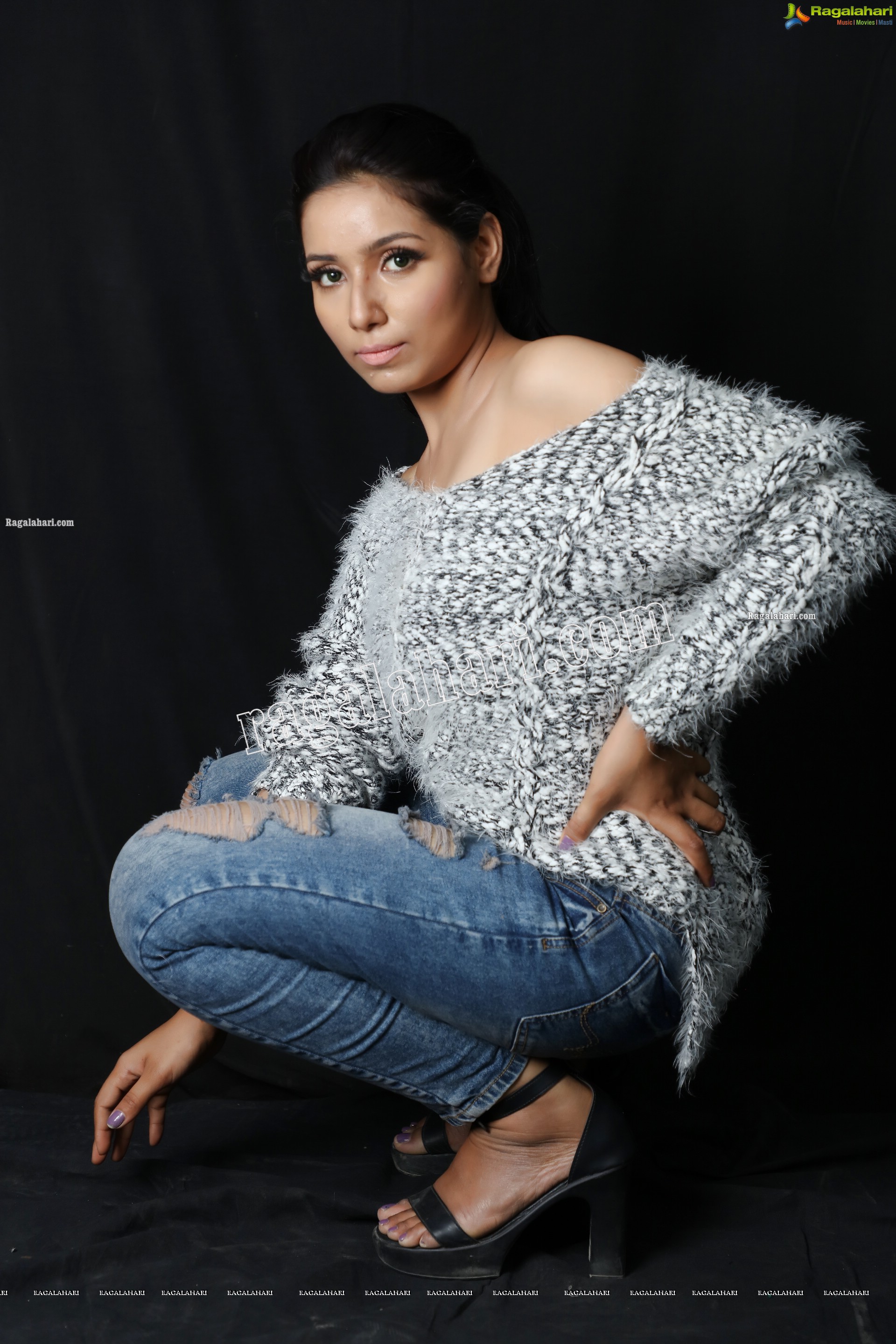 Neha Goswami in Ripped Jeans and fuzzy Sweatshirt, Exclusive Photo Shoot