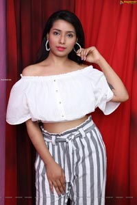 Neha Goswami in White Elastic Waist Crop Top and Stripe Pant