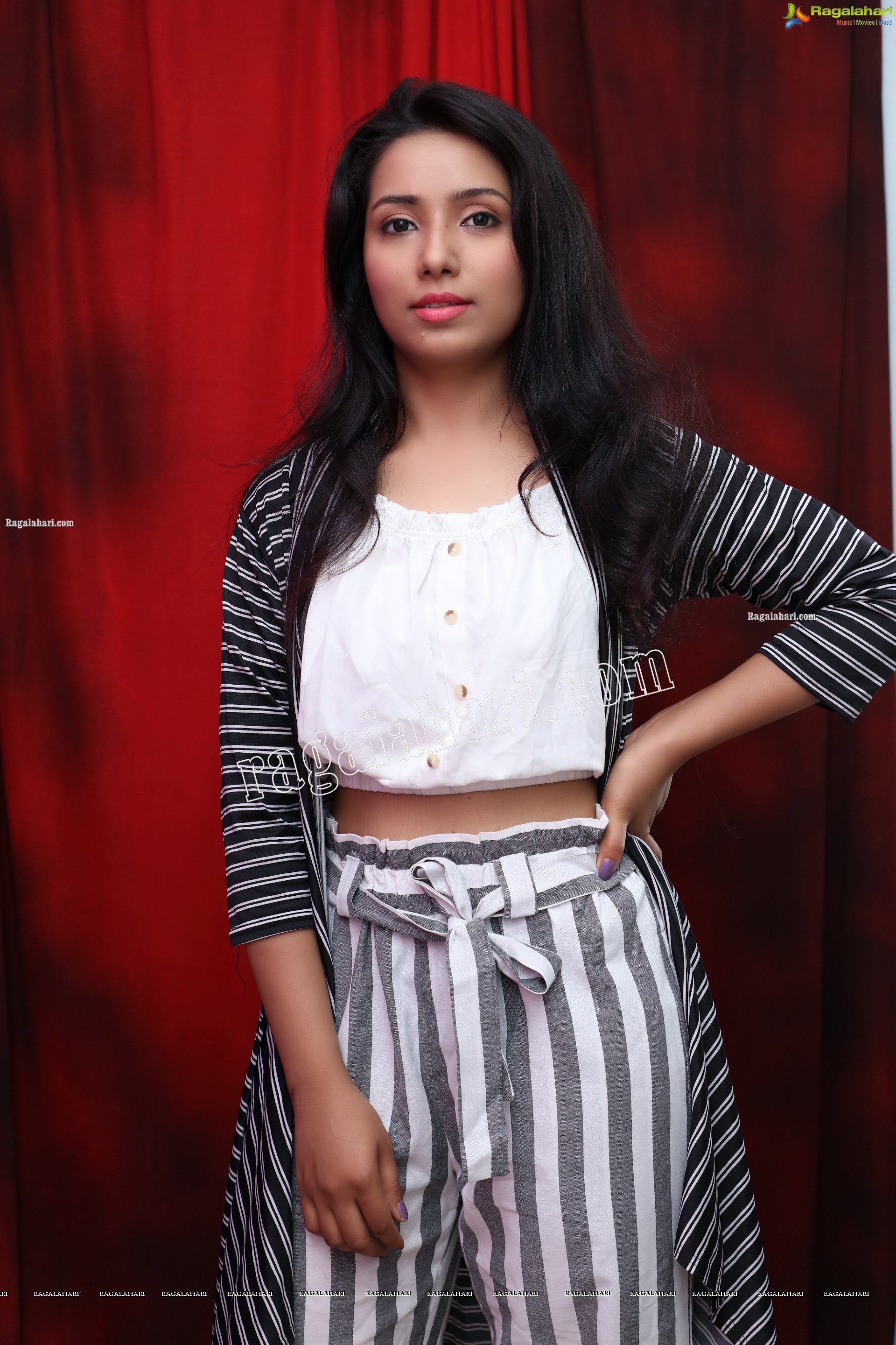 Neha Goswami in White Elastic Waist Crop Top and White Stripes Pant, Exclusive Photo Shoot