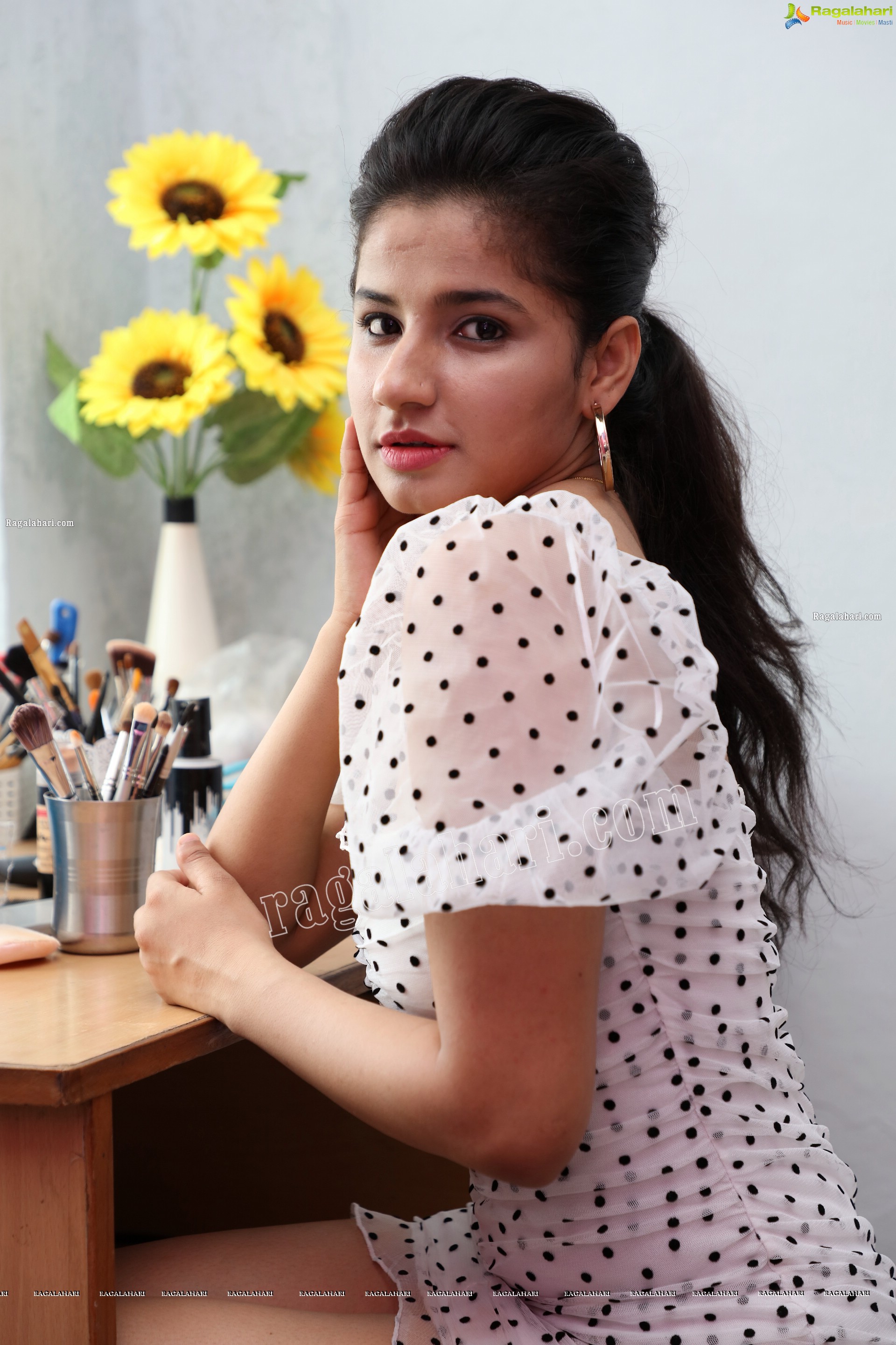 Sheetal Bhatt in White Polka Dot Mini Dress, Exclusive Photo Shoot