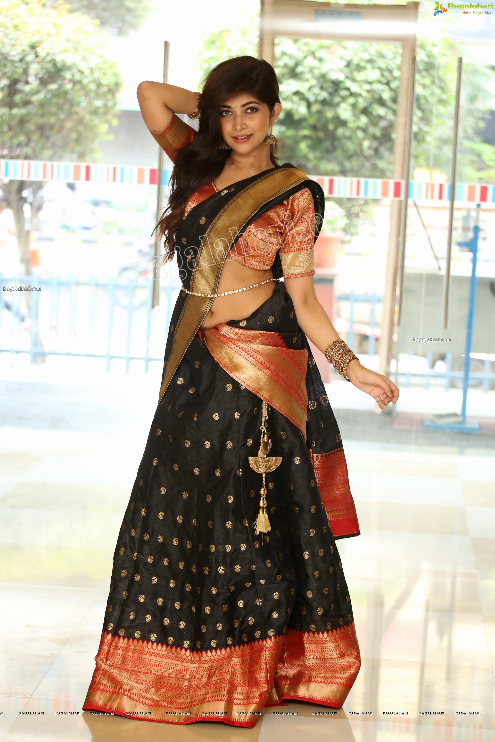 Srijita Ghosh in Black and Red Traditional Pattu Half Saree, Exclusive Photo Shoot