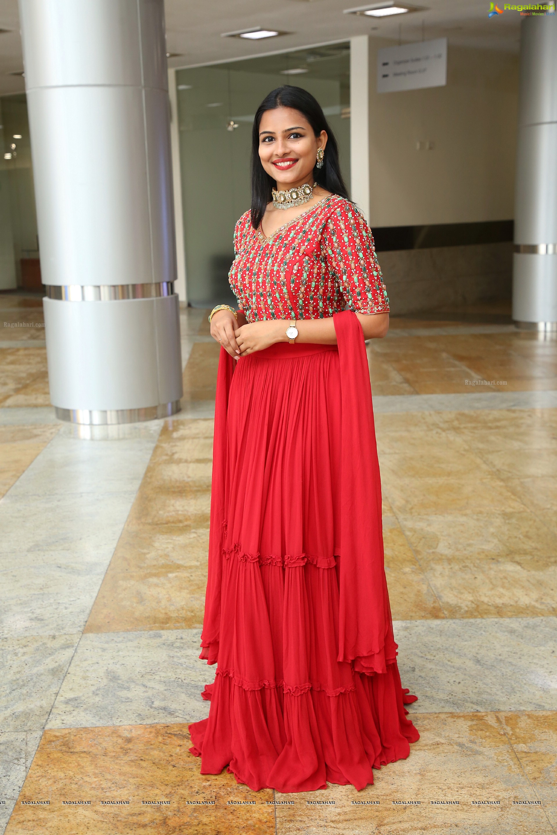 Priya Murthy in Red Designer Lehenga, HD Photo Gallery