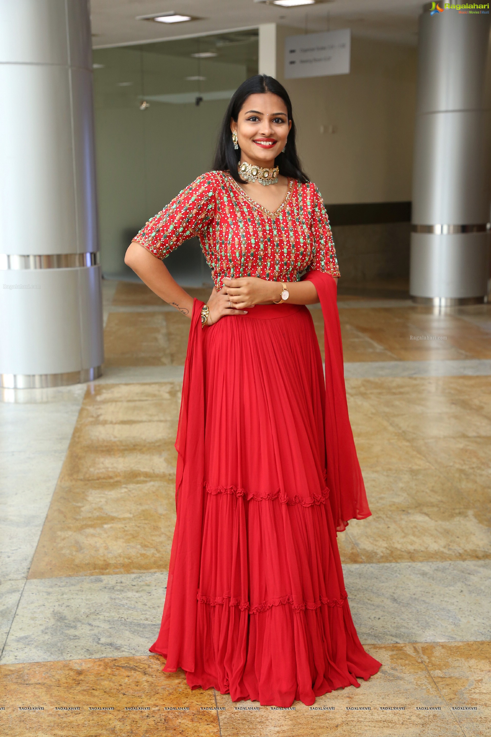 Priya Murthy in Red Designer Lehenga, HD Photo Gallery