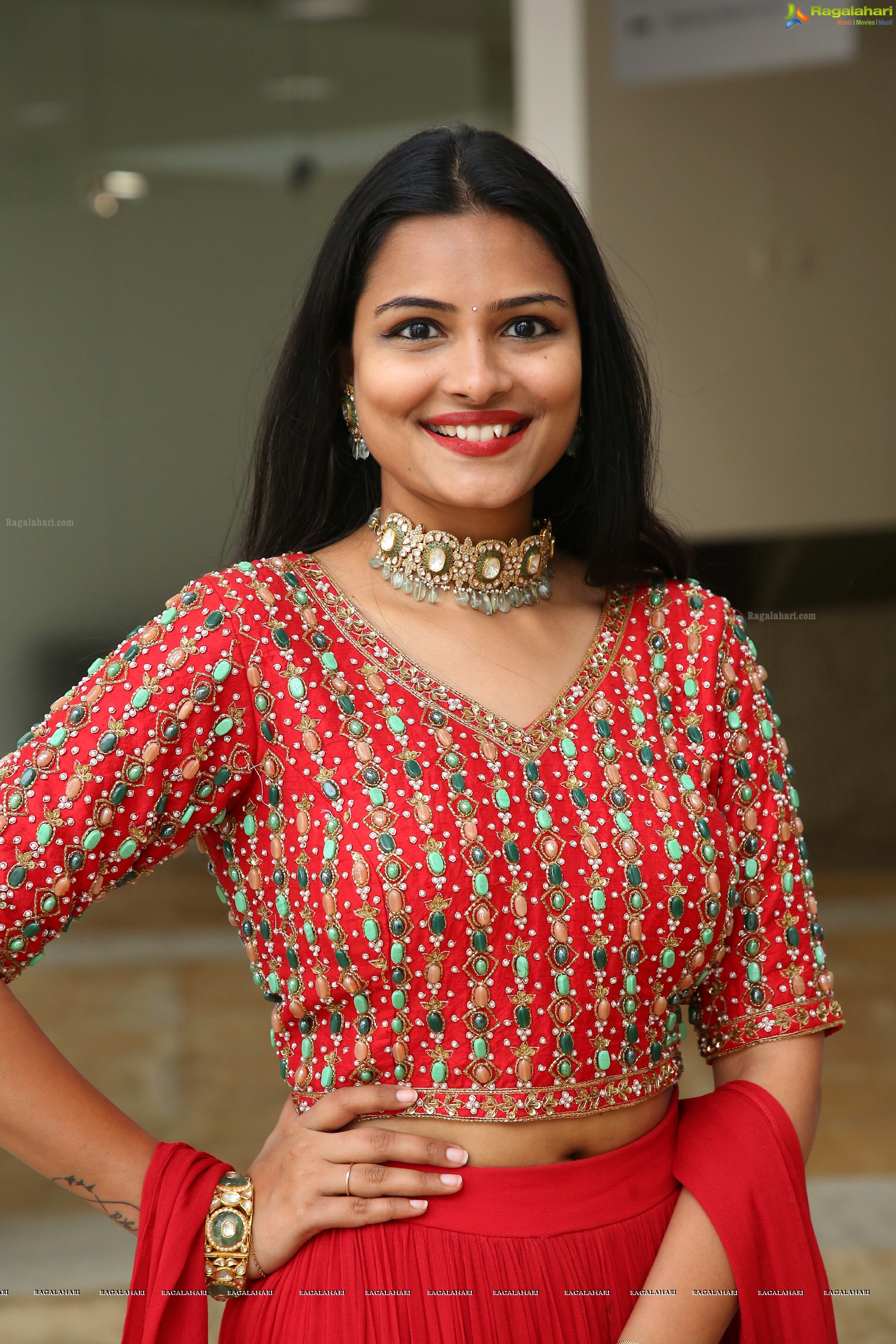 Priya Murthy in Red Designer Lehenga, HD Photo Gallery