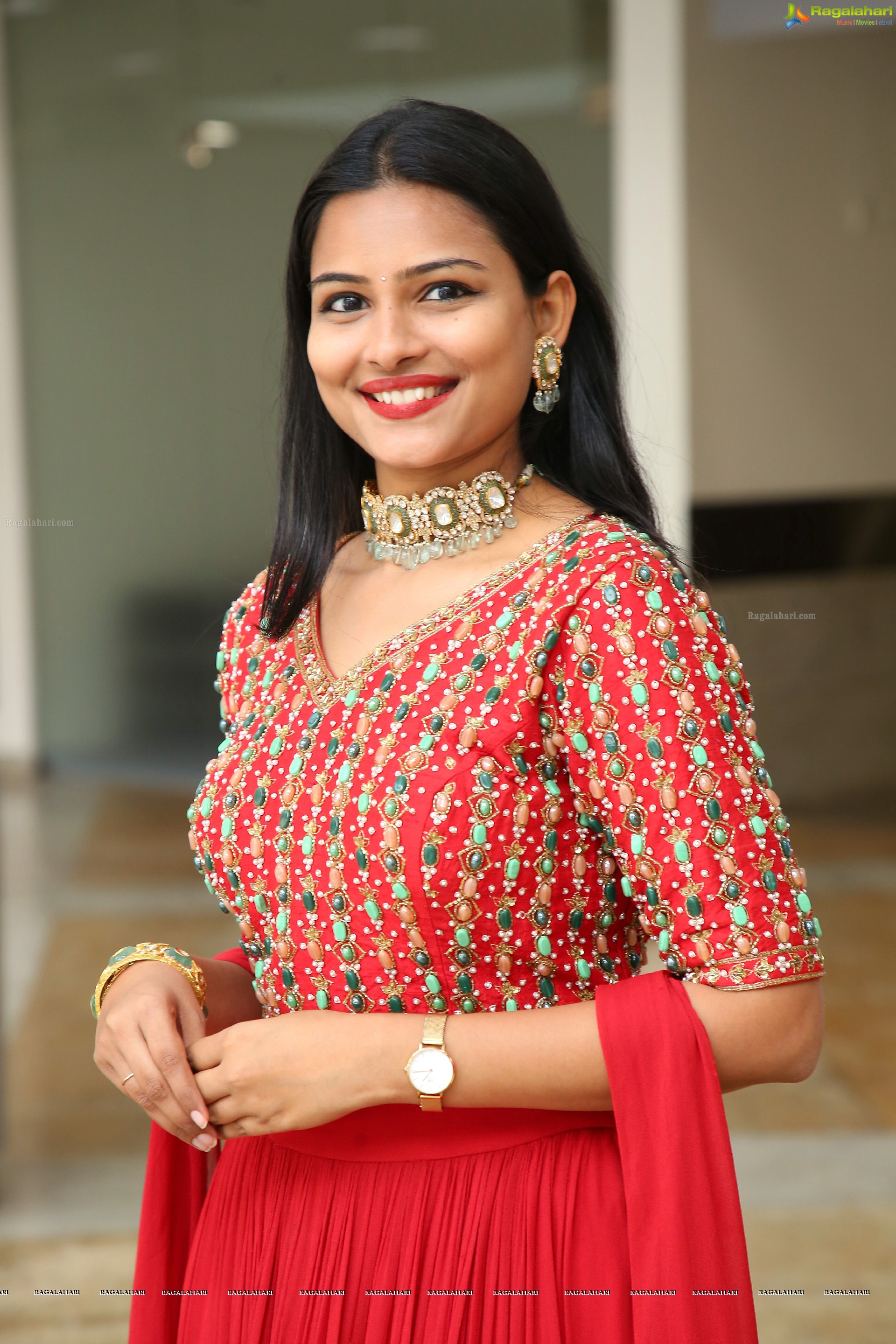 Priya Murthy in Red Designer Lehenga, HD Photo Gallery