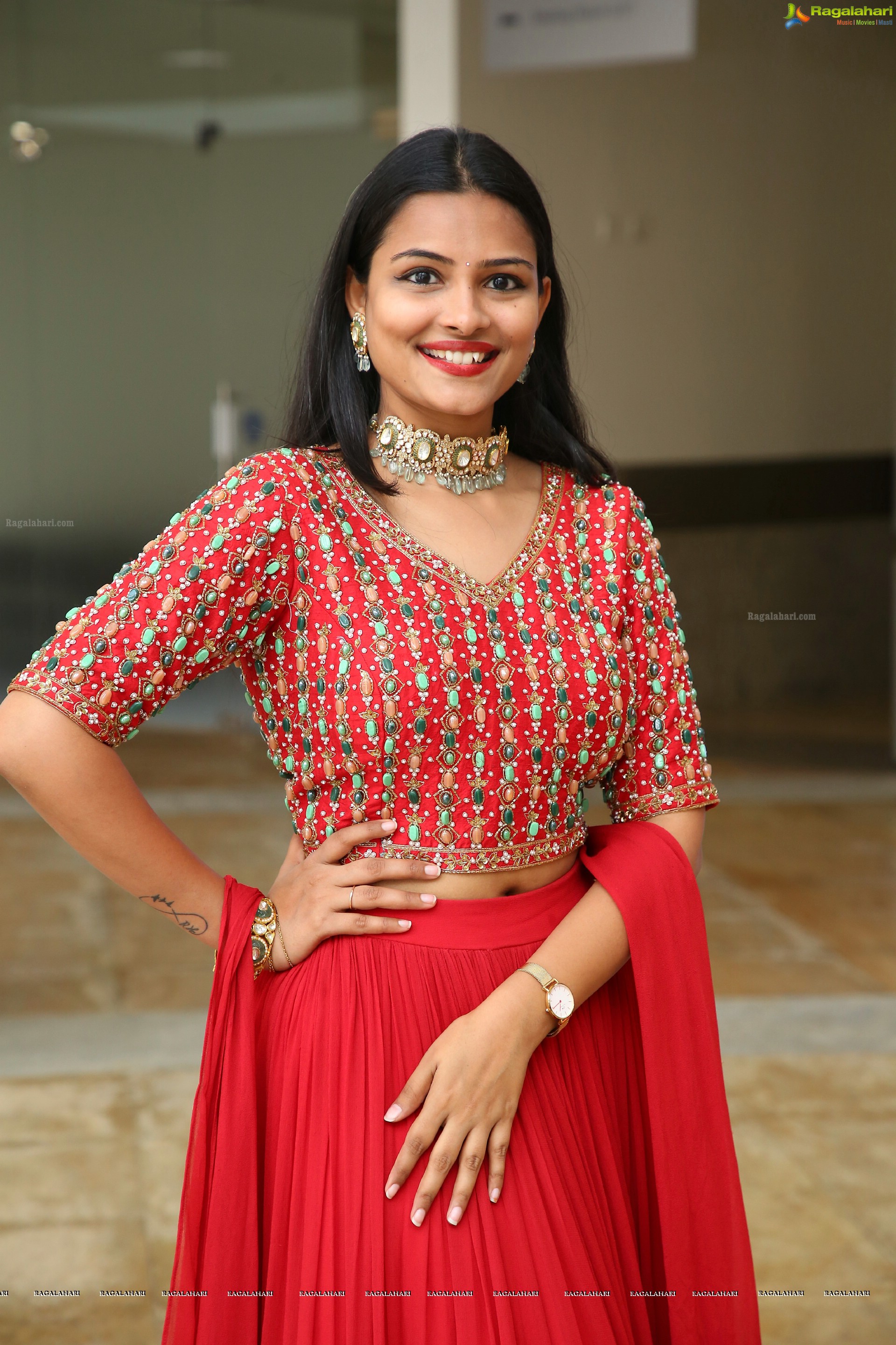 Priya Murthy in Red Designer Lehenga, HD Photo Gallery