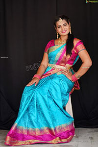 Anusha Venugopal in Blue Silk Saree