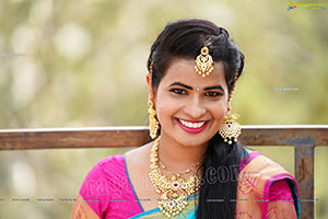 Anusha Venugopal in Blue Silk Saree