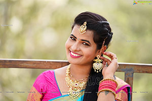 Anusha Venugopal in Blue Silk Saree