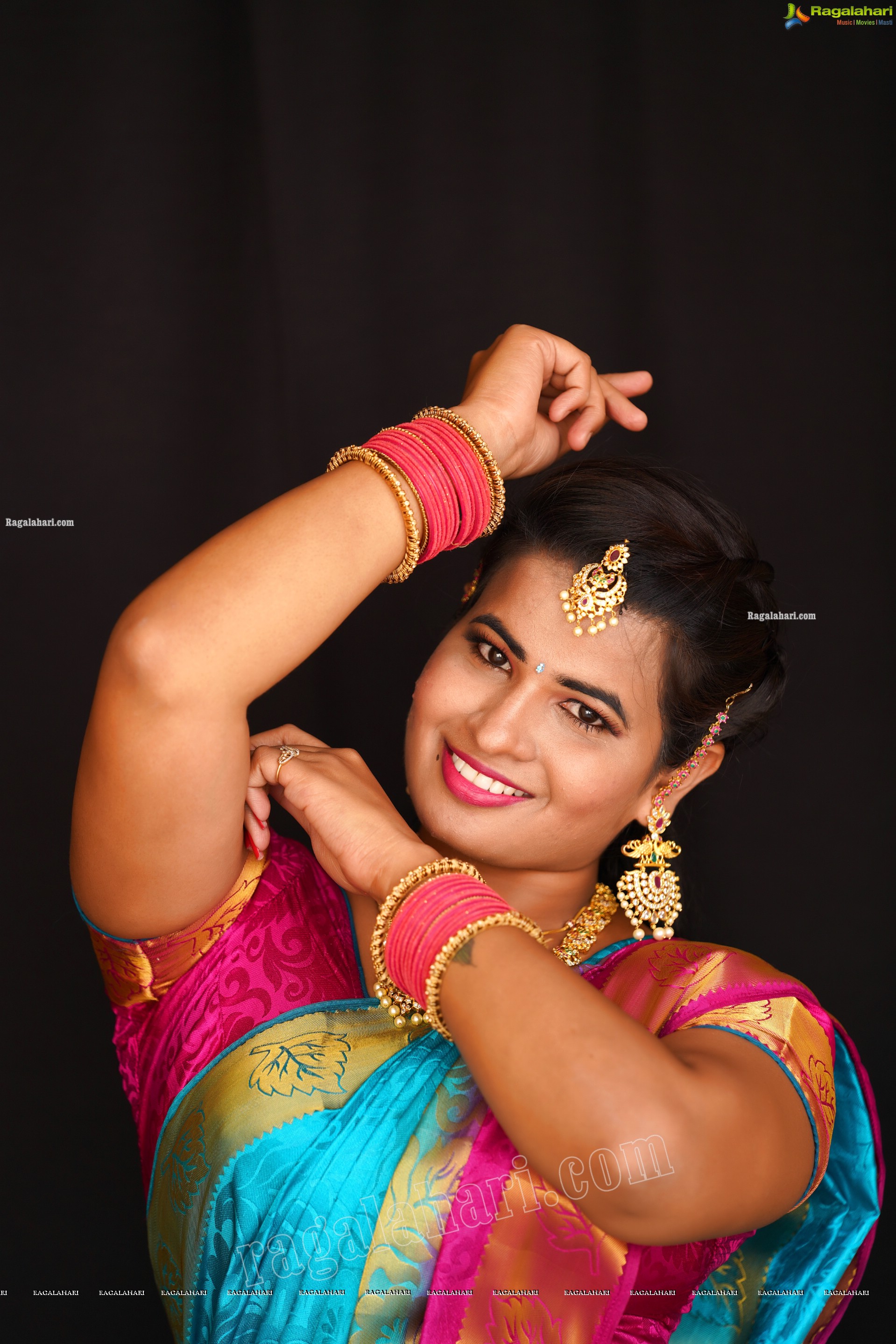 Anusha Venugopal in Blue Silk Saree, Exclusive Photoshoot