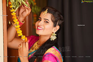 Anusha Venugopal in Blue Silk Saree