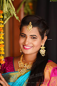 Anusha Venugopal in Blue Silk Saree