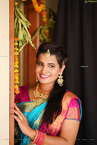 Anusha Venugopal in Blue Silk Saree