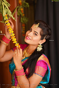 Anusha Venugopal in Blue Silk Saree