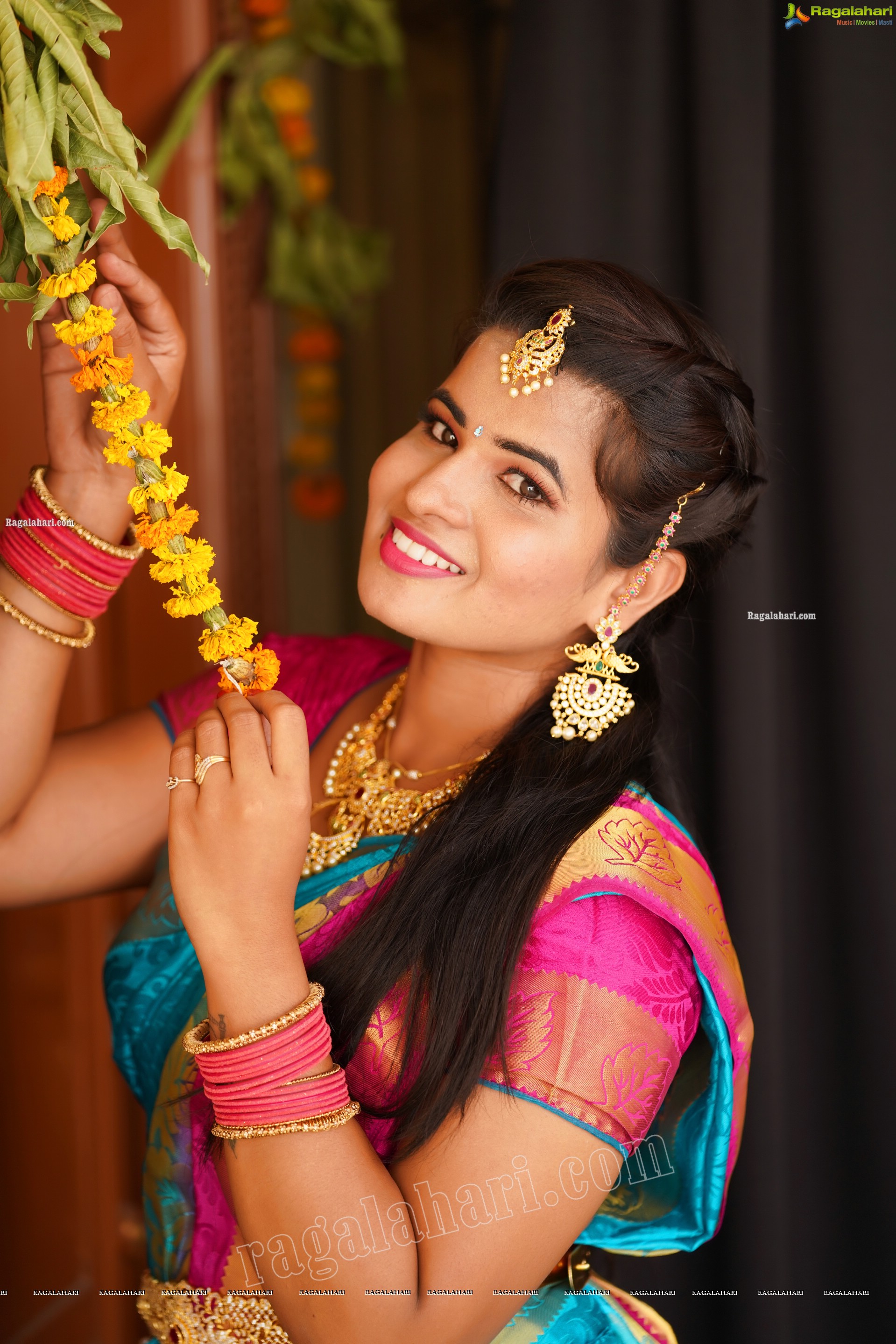 Anusha Venugopal in Blue Silk Saree, Exclusive Photoshoot