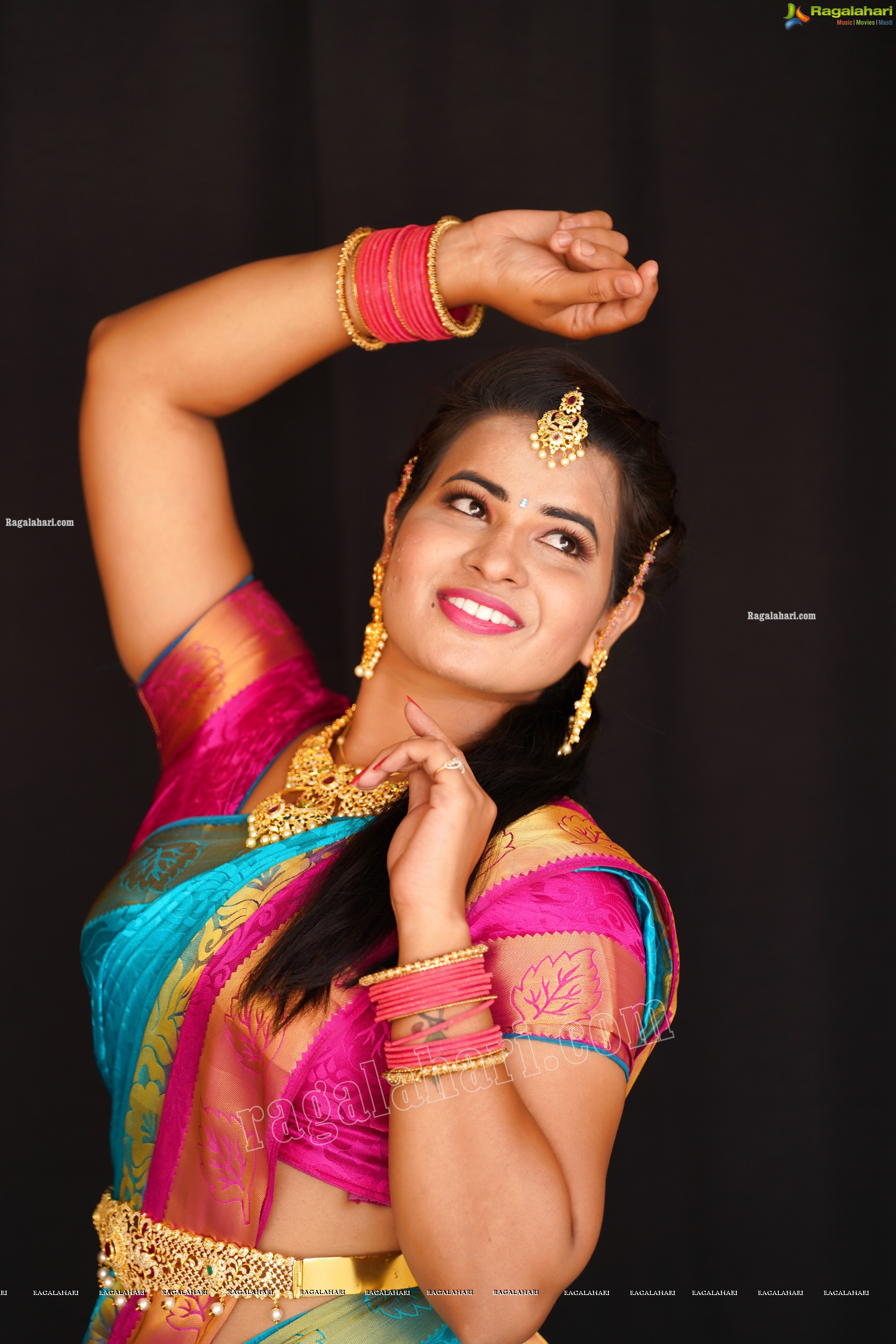 Anusha Venugopal in Blue Silk Saree, Exclusive Photoshoot