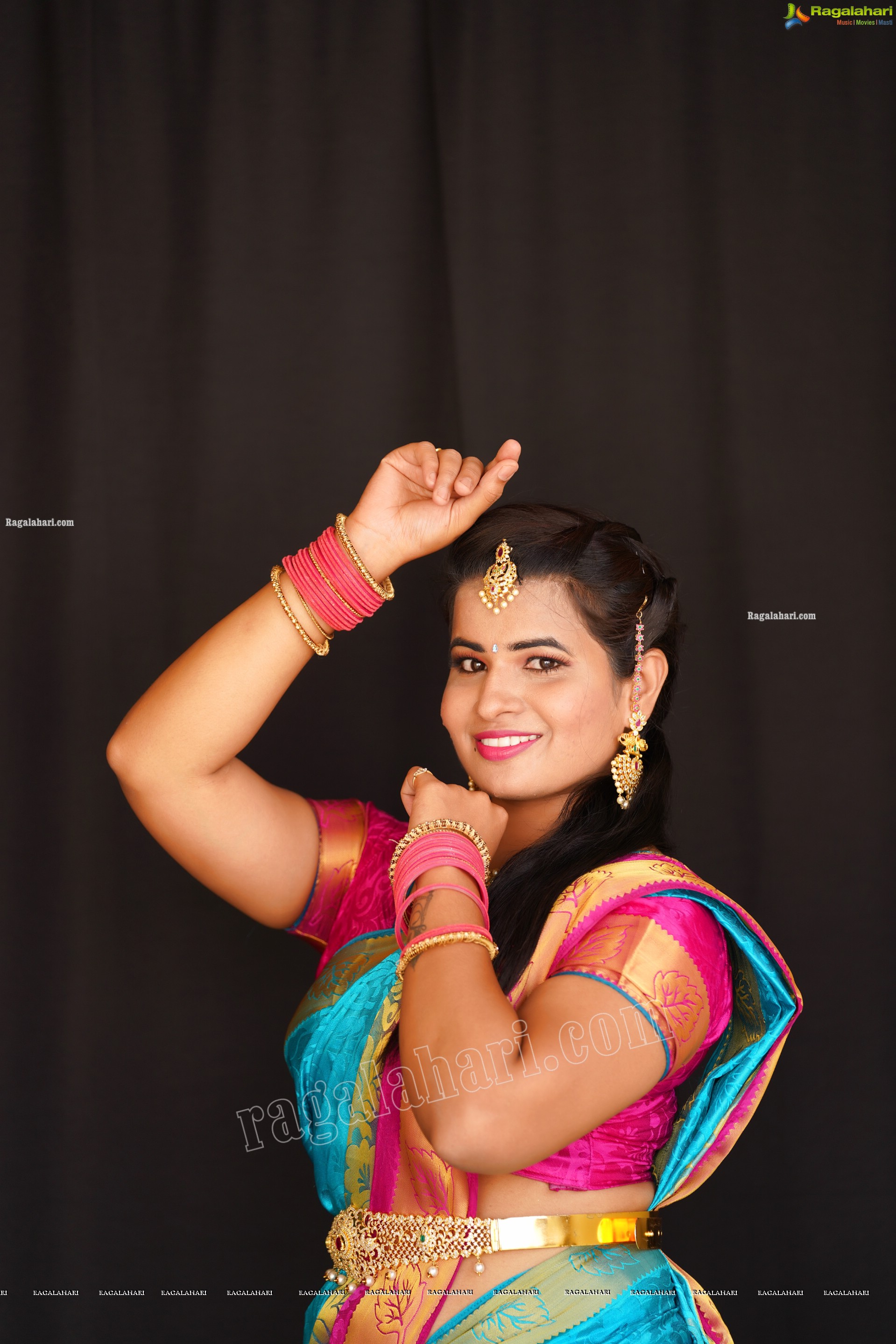 Anusha Venugopal in Blue Silk Saree, Exclusive Photoshoot