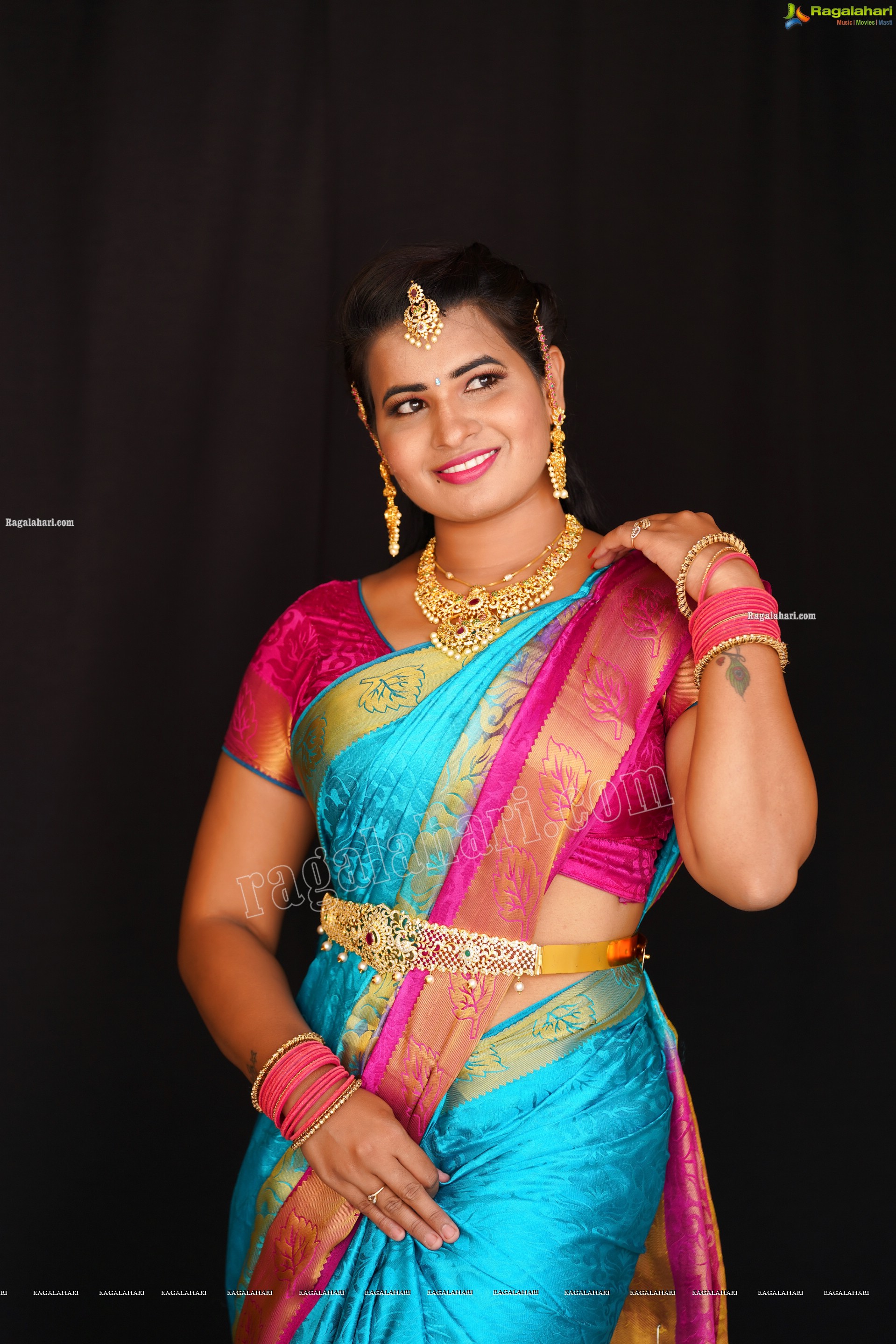 Anusha Venugopal in Blue Silk Saree, Exclusive Photoshoot