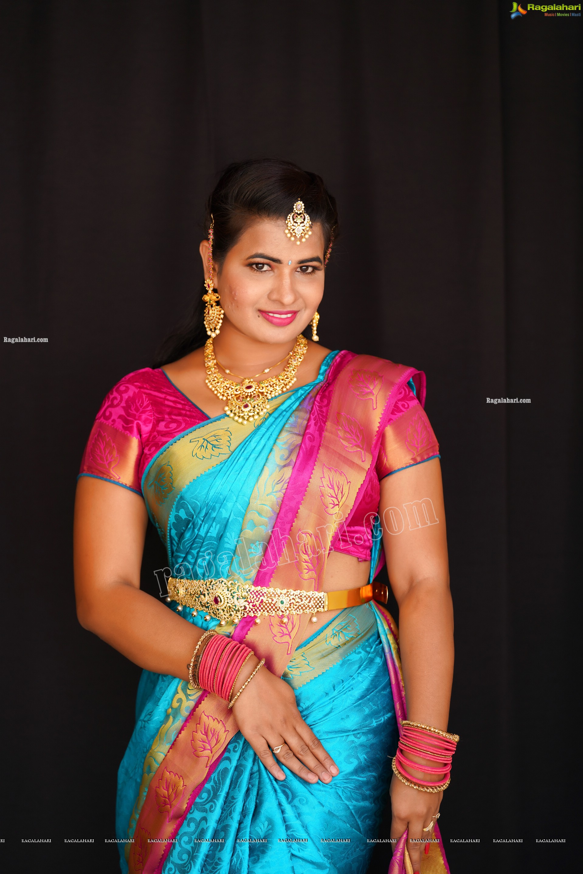 Anusha Venugopal in Blue Silk Saree, Exclusive Photoshoot