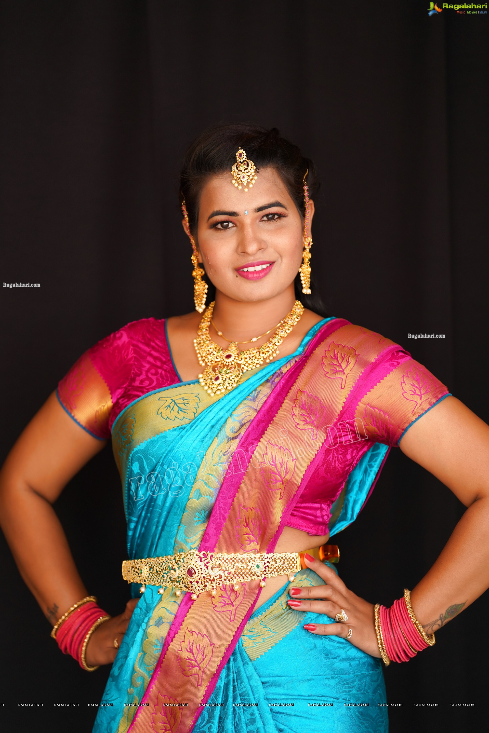 Anusha Venugopal in Blue Silk Saree, Exclusive Photoshoot