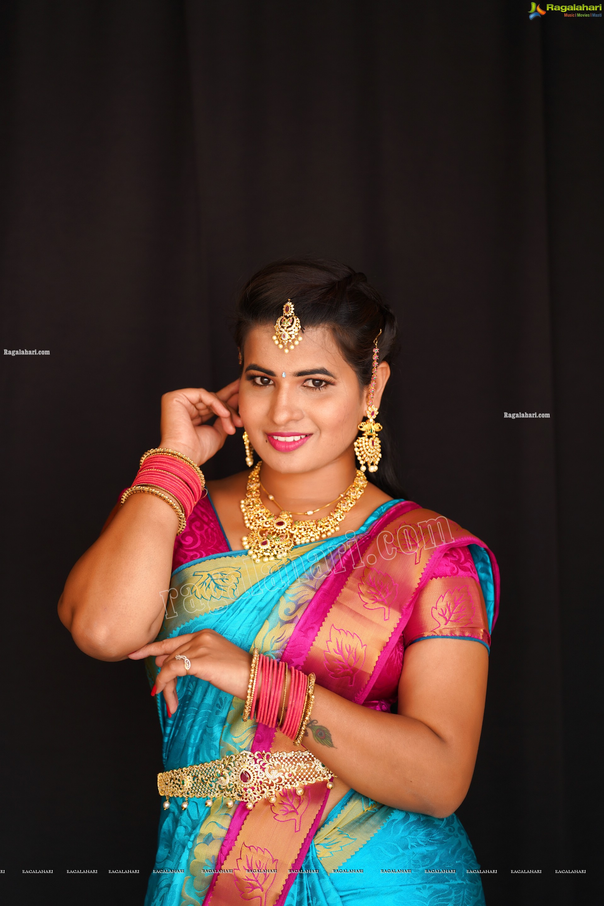 Anusha Venugopal in Blue Silk Saree, Exclusive Photoshoot