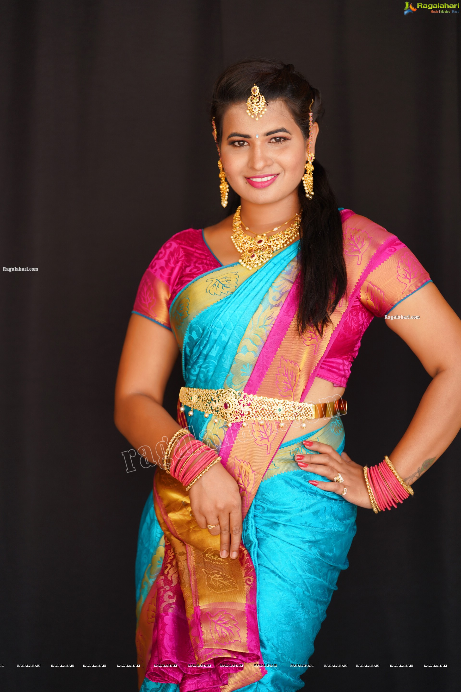 Anusha Venugopal in Blue Silk Saree, Exclusive Photoshoot